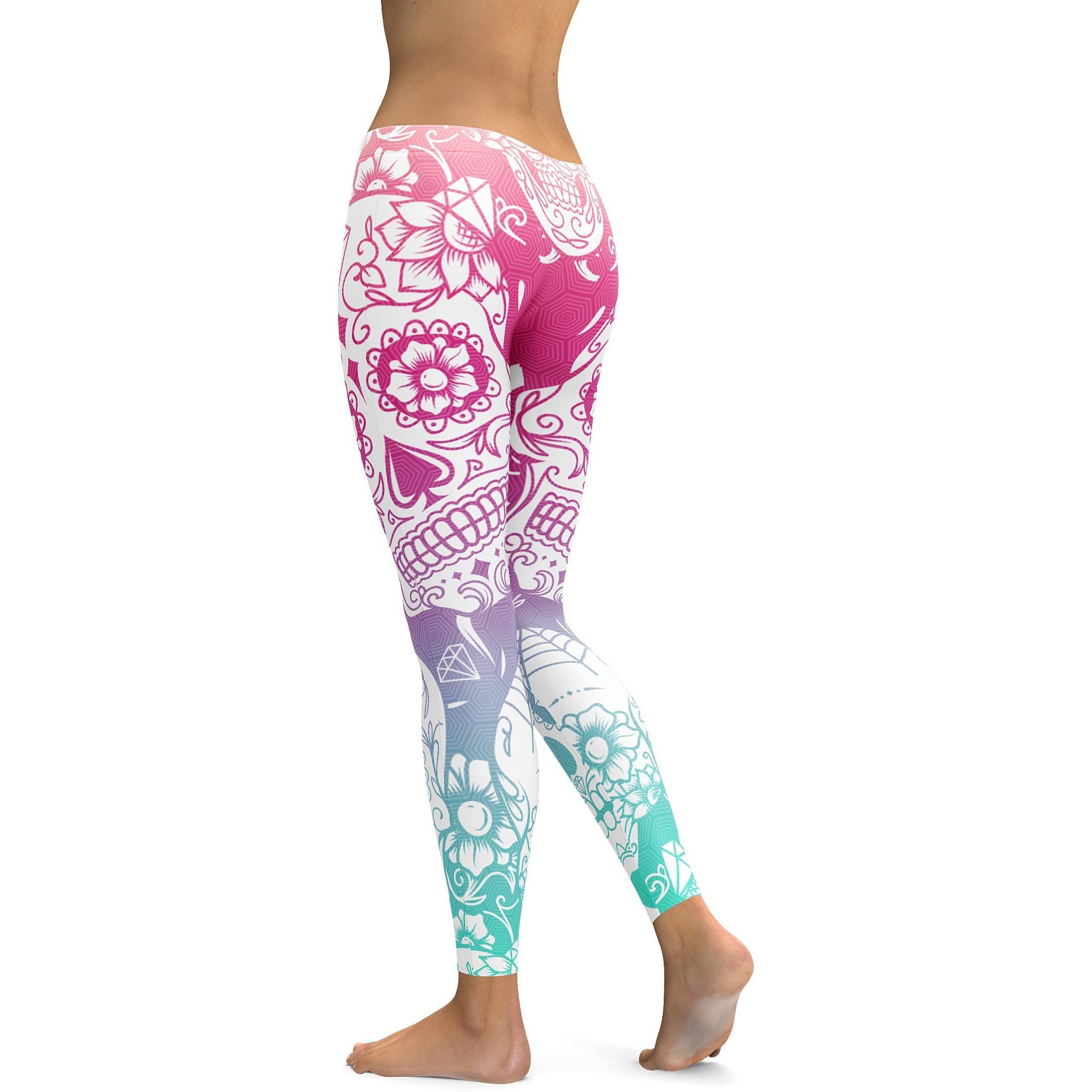Bright Sugar Skull Leggings - GearBunch Leggings / Yoga Pants