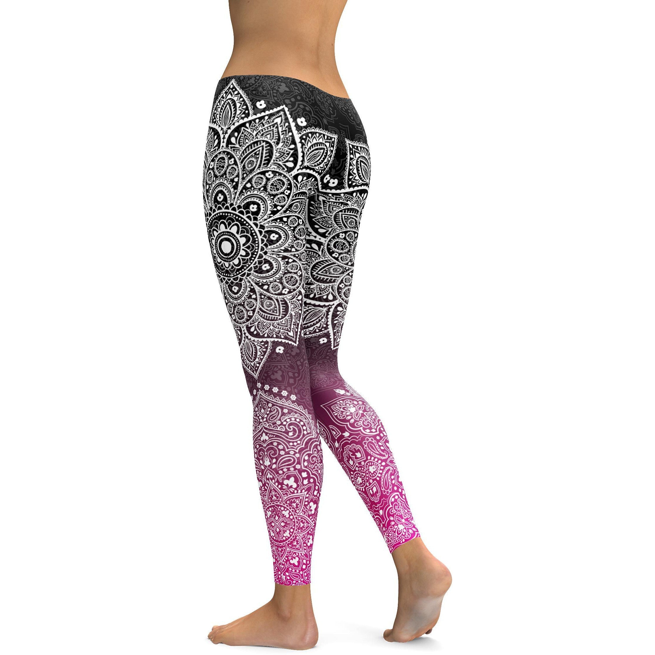 Black to Pink Mandala Leggings - GearBunch Leggings