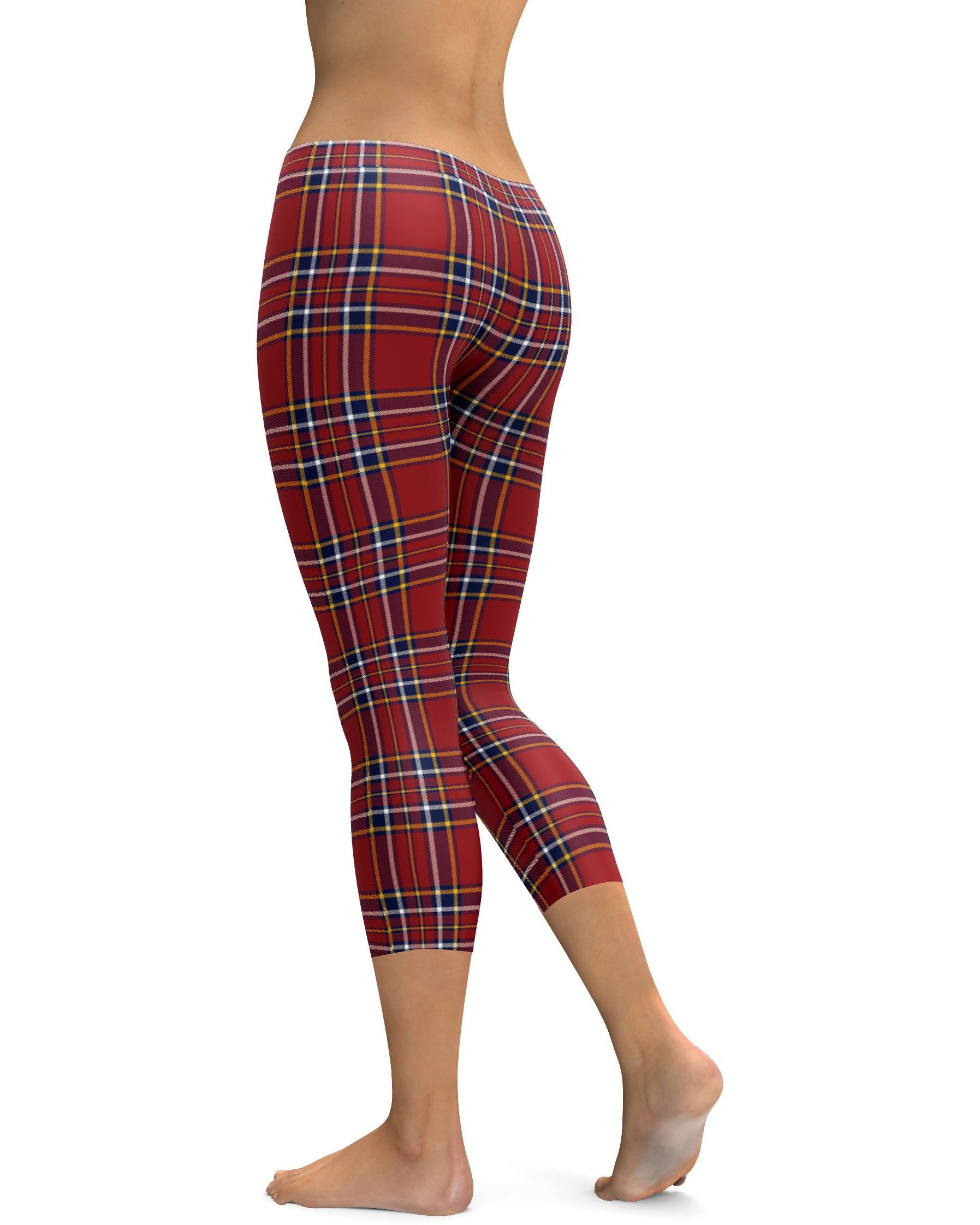 Deep Red Tartan Capris - GearBunch Leggings / Yoga Pants