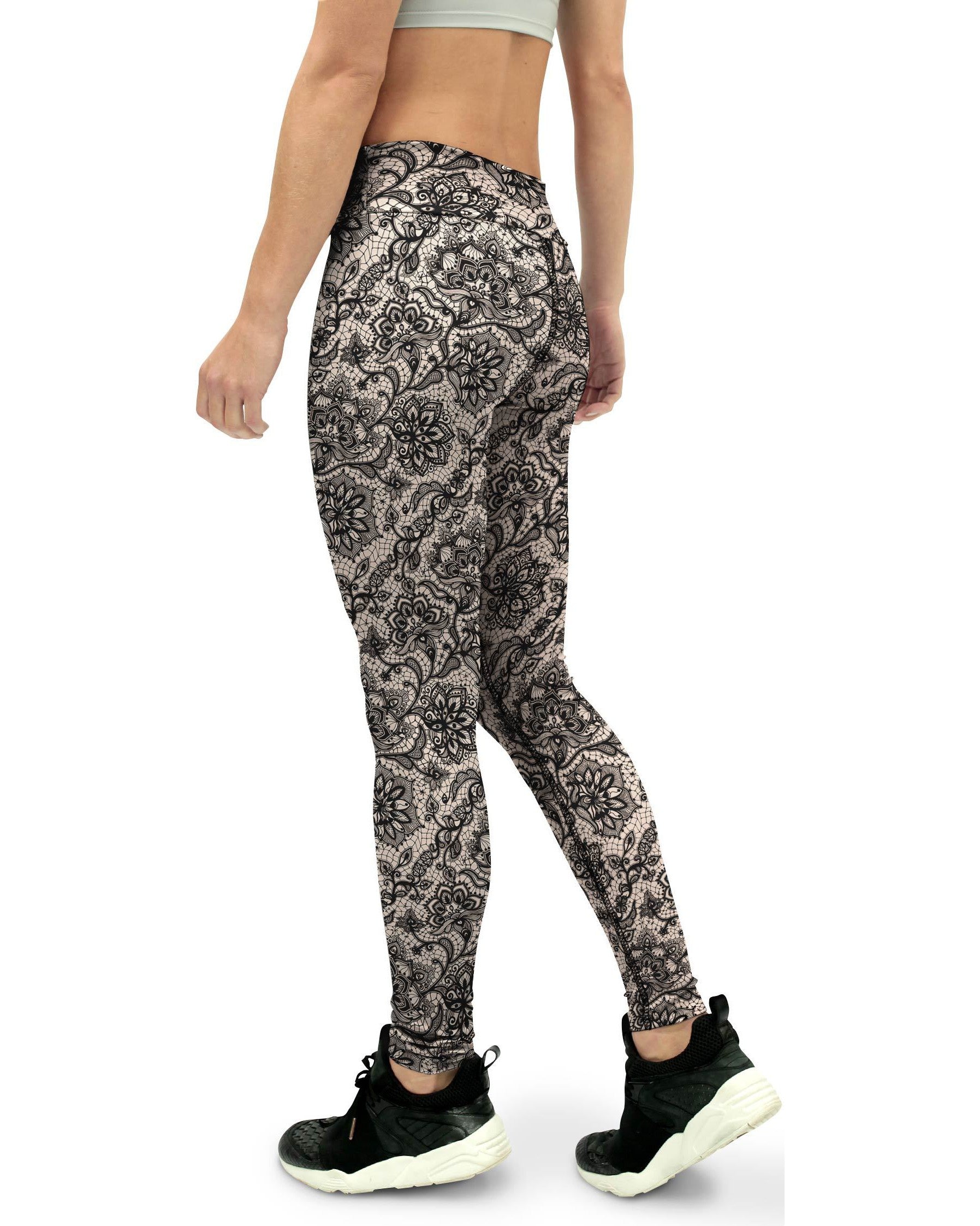 Black Faux Lace Yoga Pants - GearBunch Leggings / Yoga Pants
