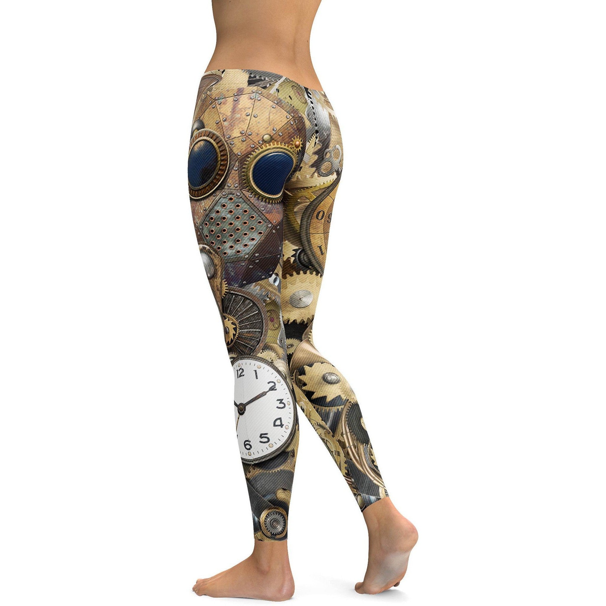 Golden Steampunk Leggings - GearBunch Leggings / Yoga Pants
