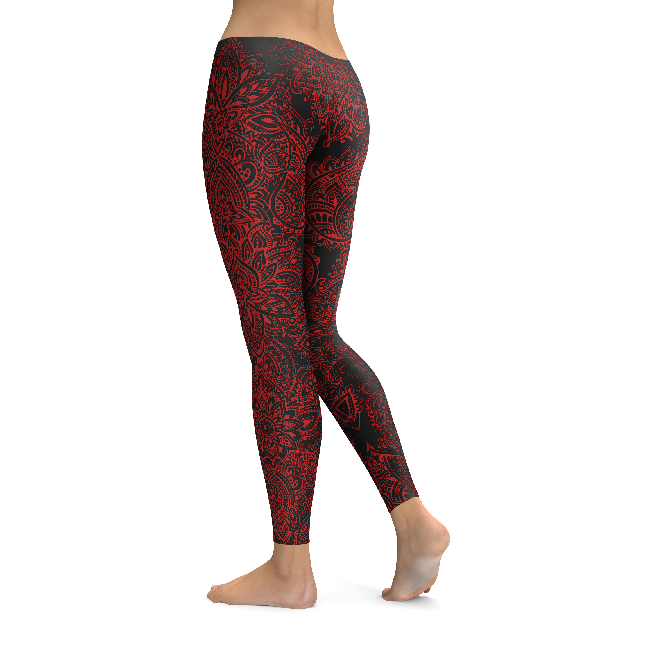 Womens Workout Yoga Black and Red Henna Tattoo