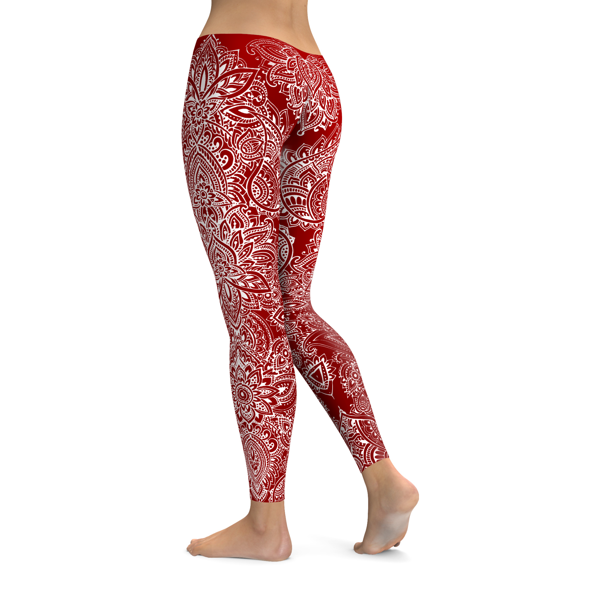 Maroon and Snow Henna Tattoo Leggings | Gearbunch