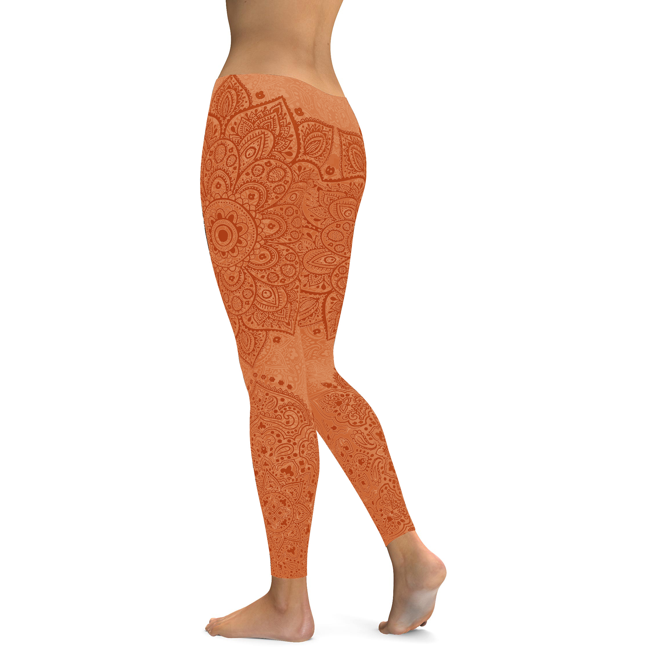 Womens Workout Yoga Apricot Mandala Leggings Red Mehndi