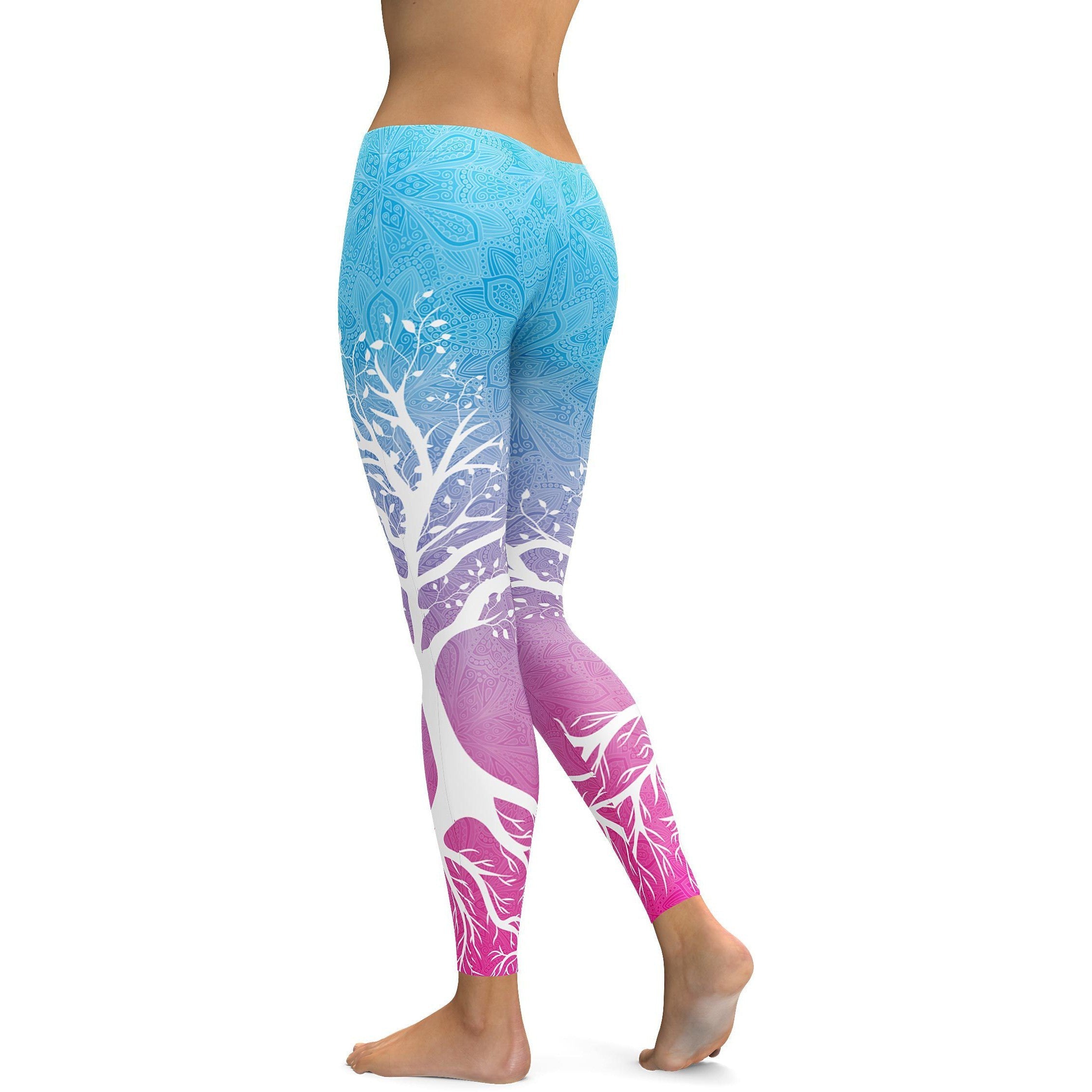 Blue to Pink Tree of Life Leggings - GearBunch Leggings