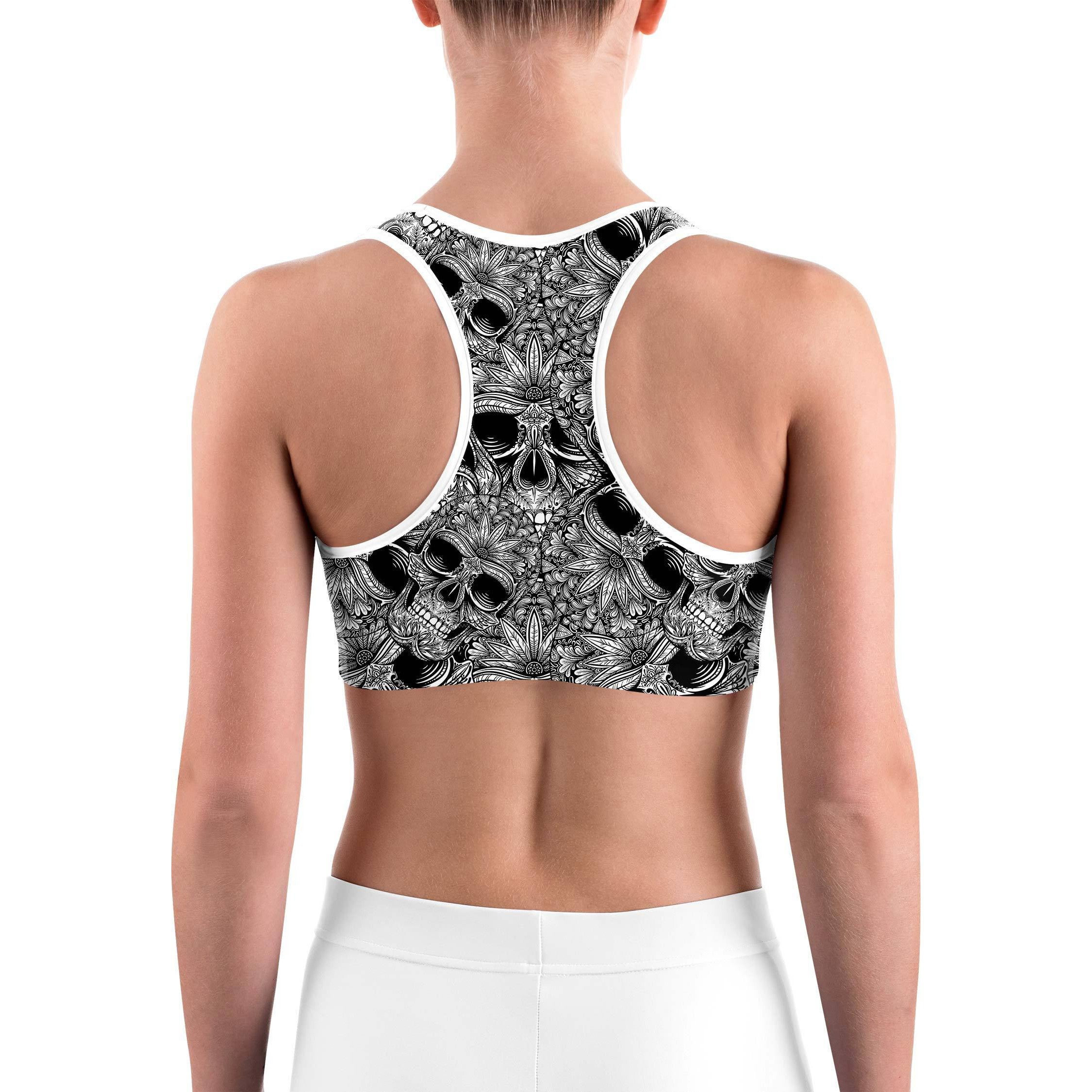 Ornamental Patterned White Skull Sports bra