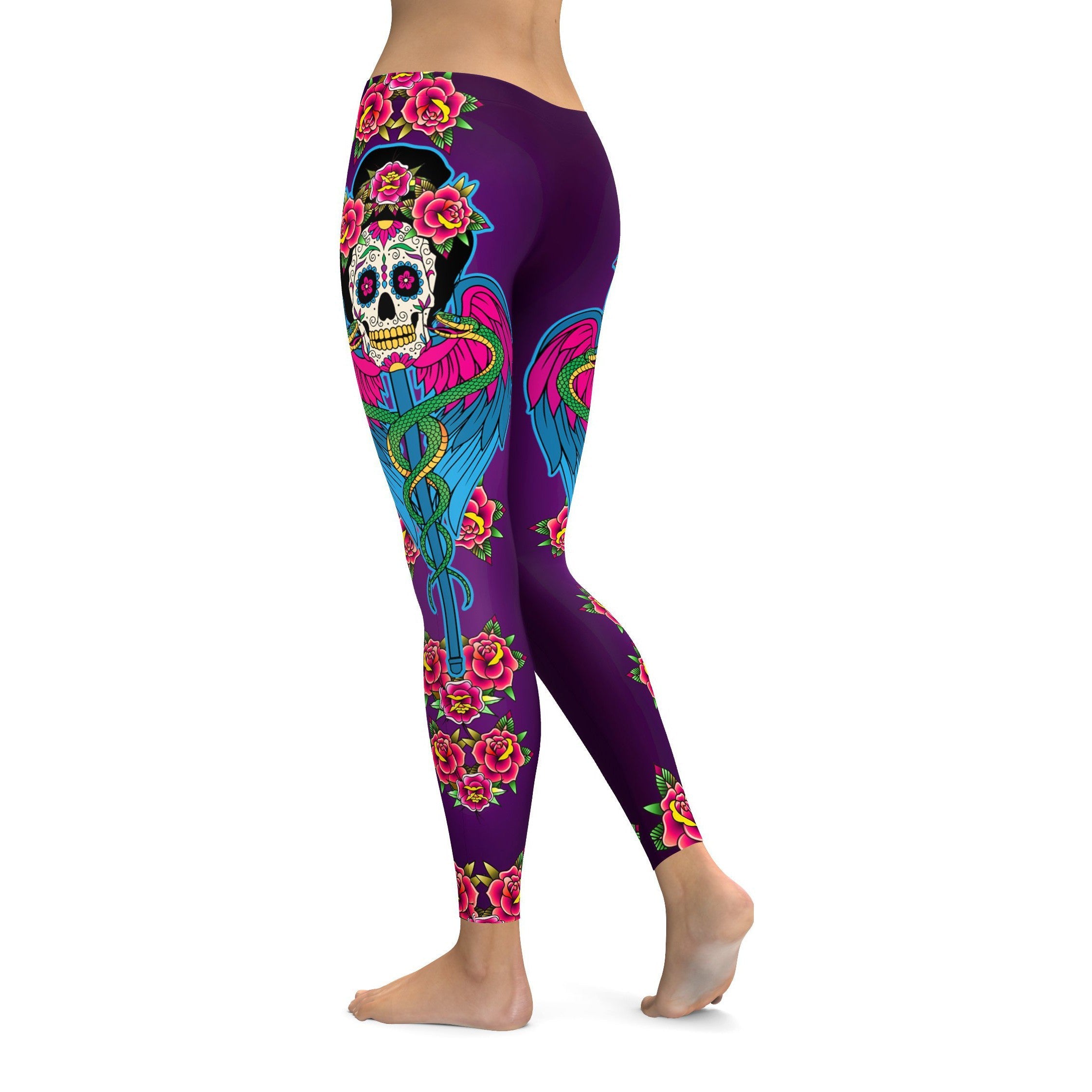 Caduceus Sugar Skull Leggings - GearBunch Leggings / Yoga Pants