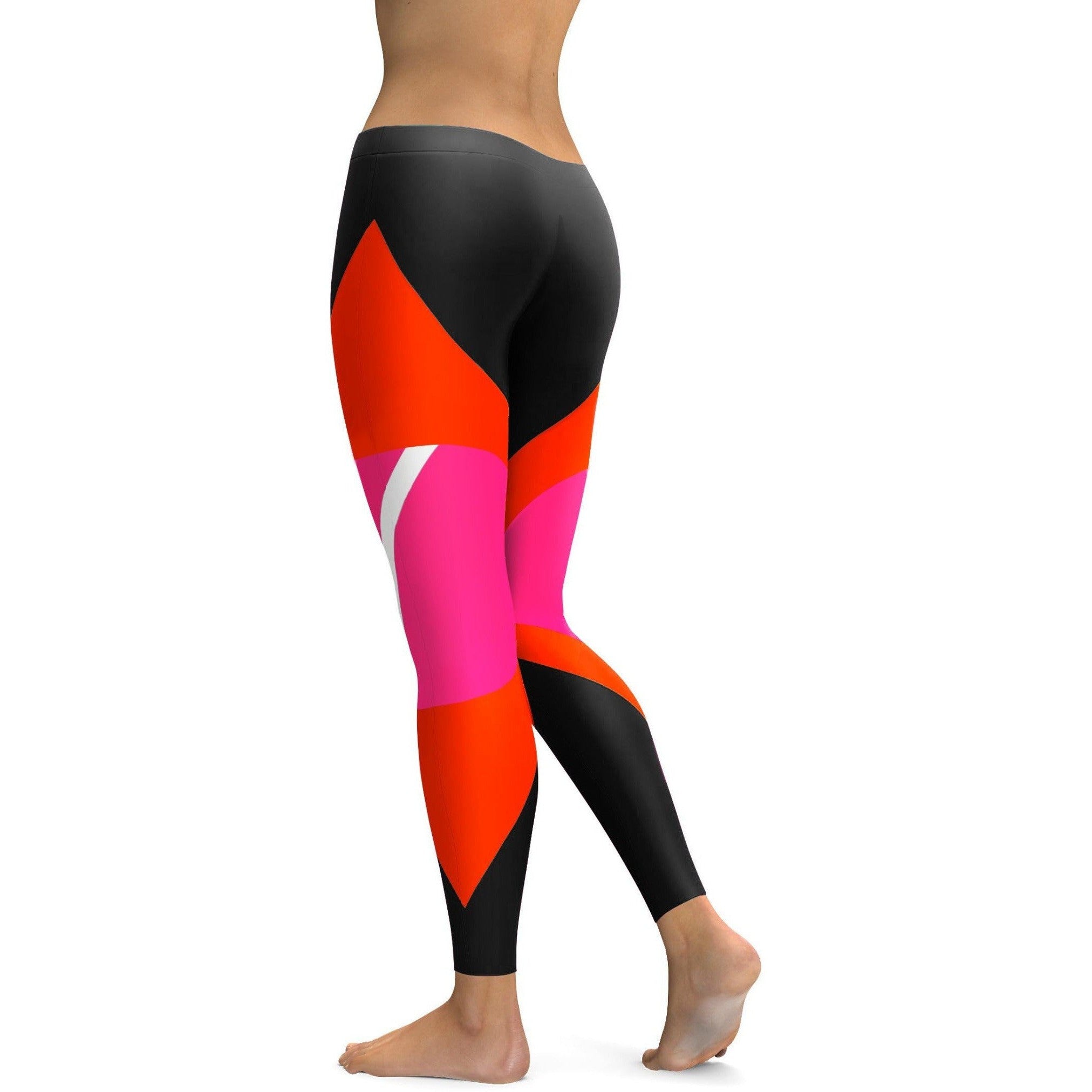 Womens Workout Yoga Black, Red, Pink Colorblock Leggings | Gear Bunch