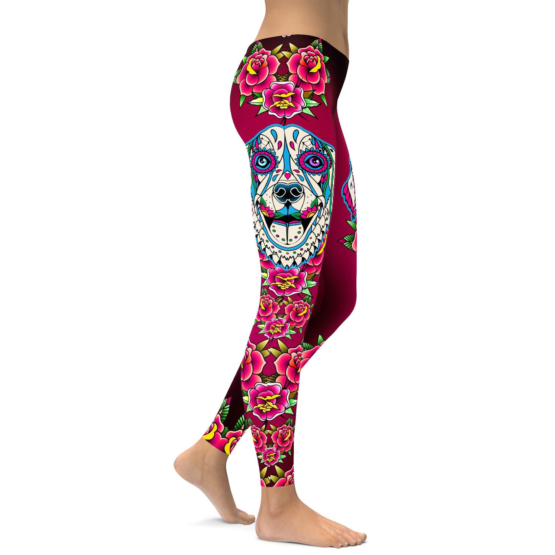 Sugar Skull Golden Retriever Leggings - GearBunch Leggings / Yoga Pants