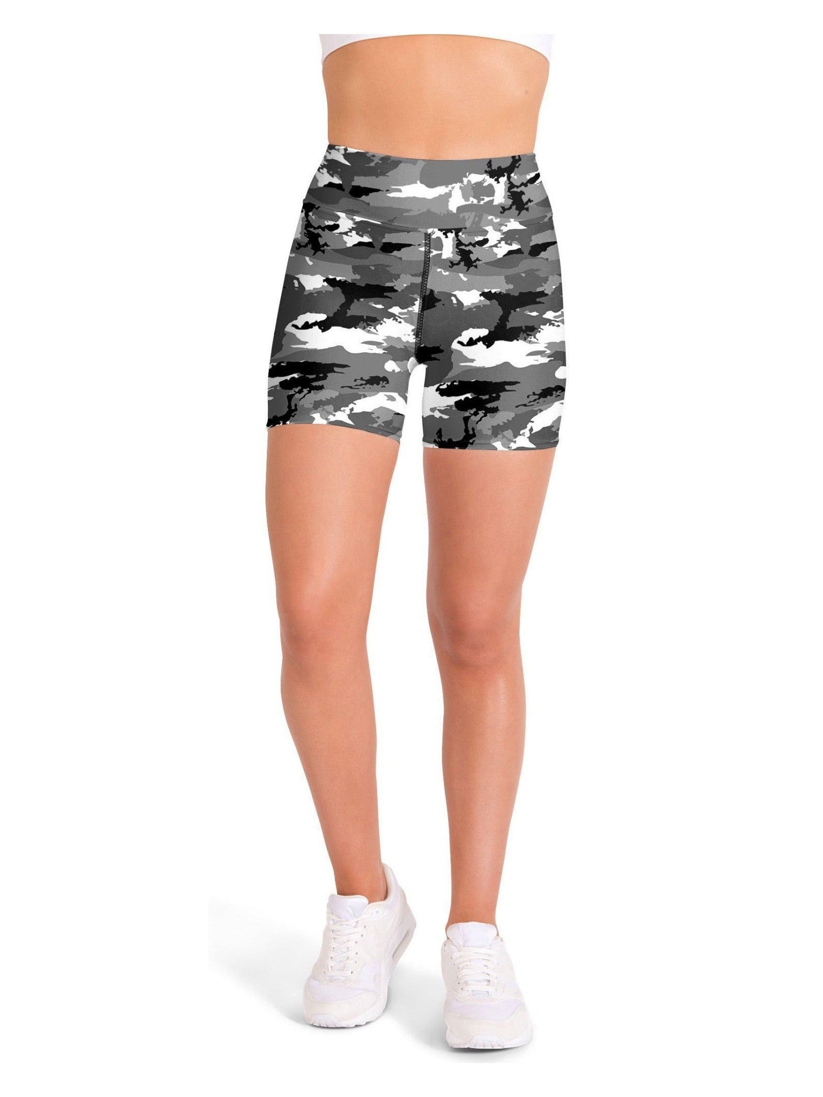 Black & White Camo Yoga Shorts Gearbunch