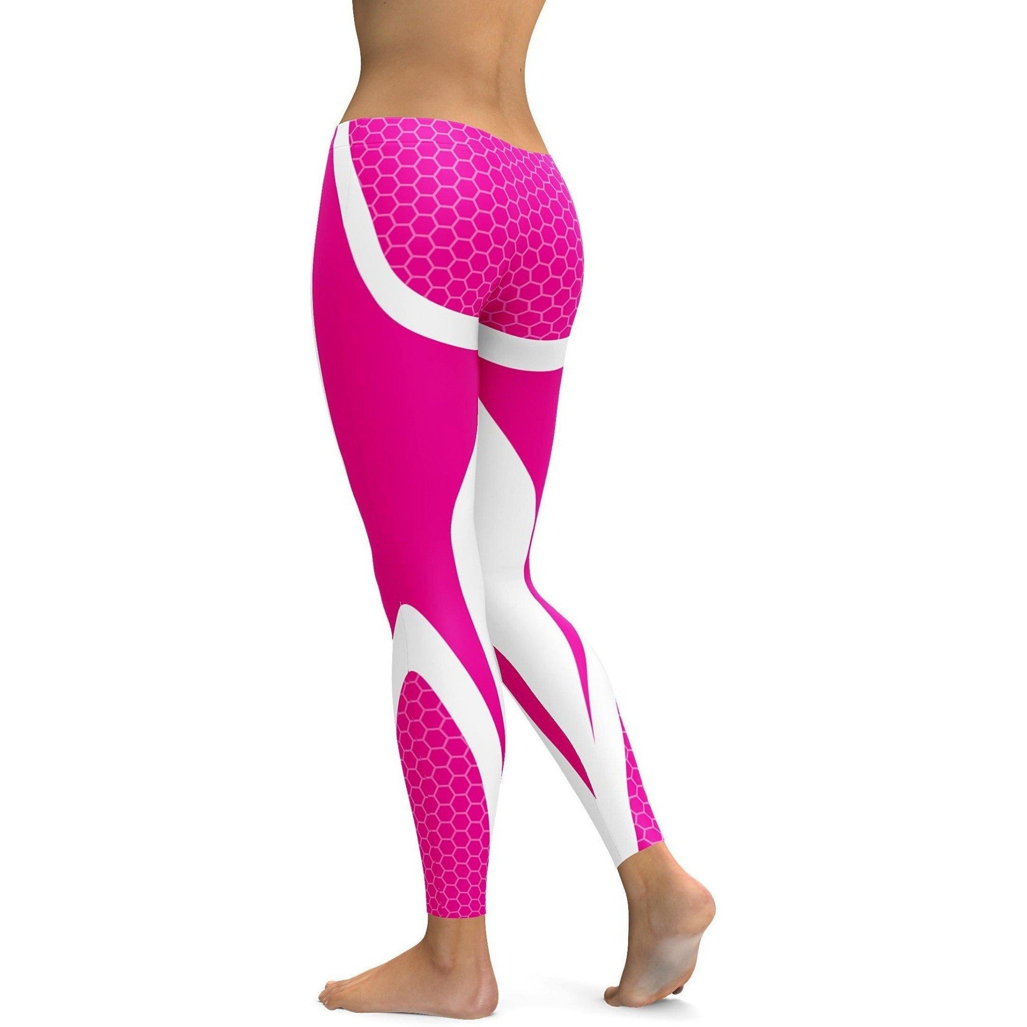 Pink Honeycomb Carbon White Leggings | Gearbunch