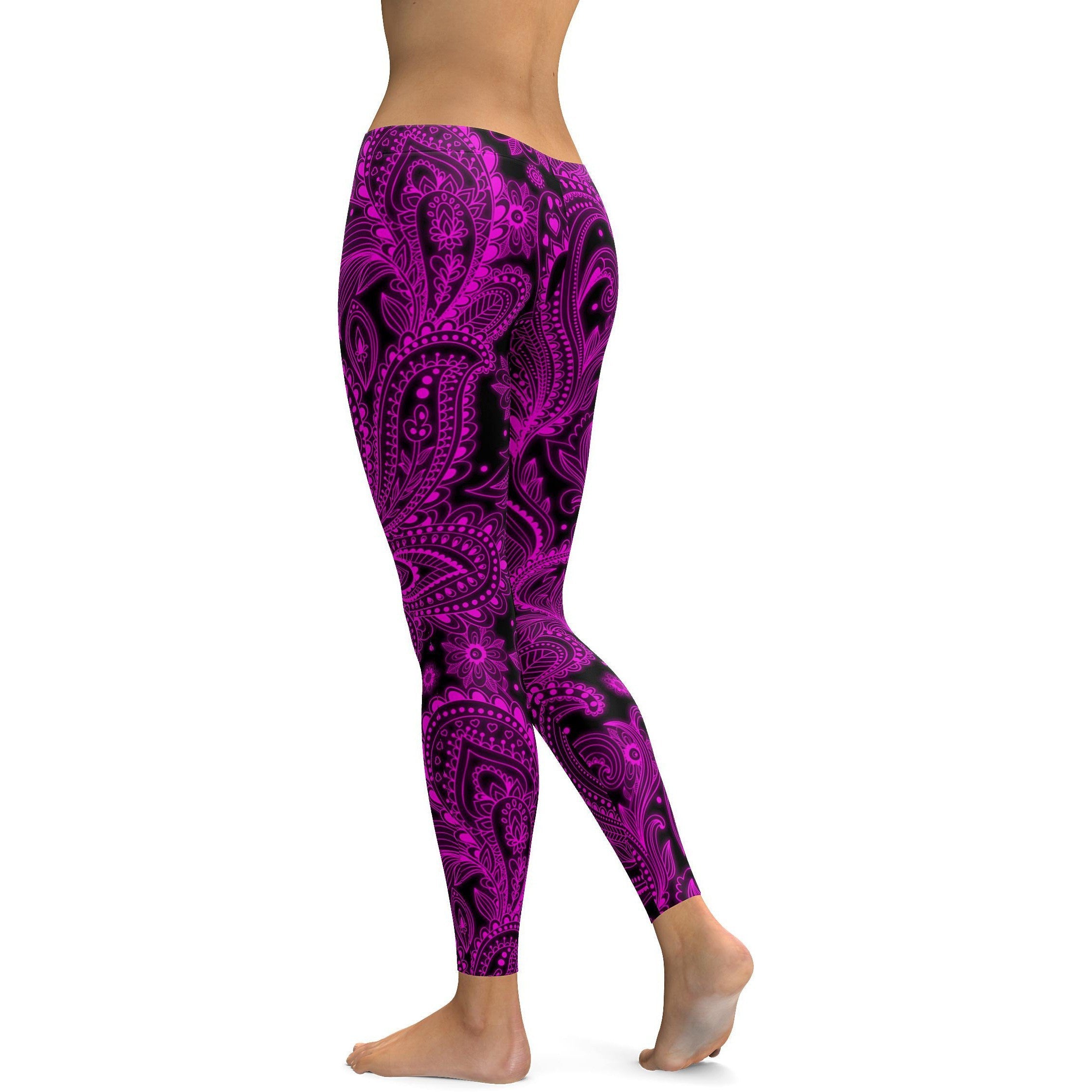Pink Glowing Floral Leggings - GearBunch Leggings / Yoga Pants