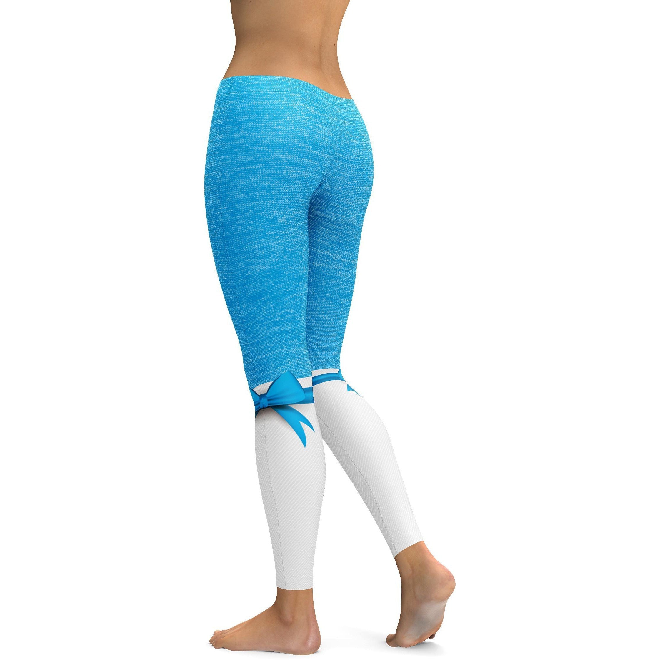 Blue Faux Heathered Bow Leggings - GearBunch Leggings