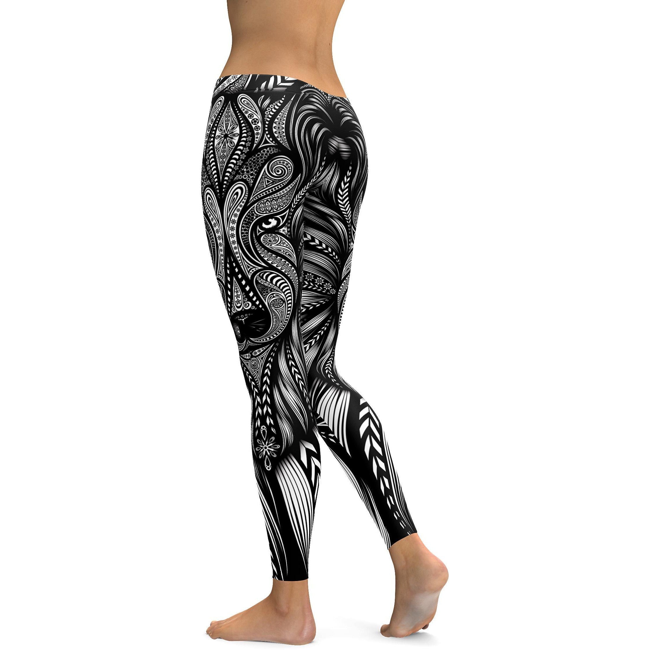 Womens Workout Yoga B&W Wolf Leggings