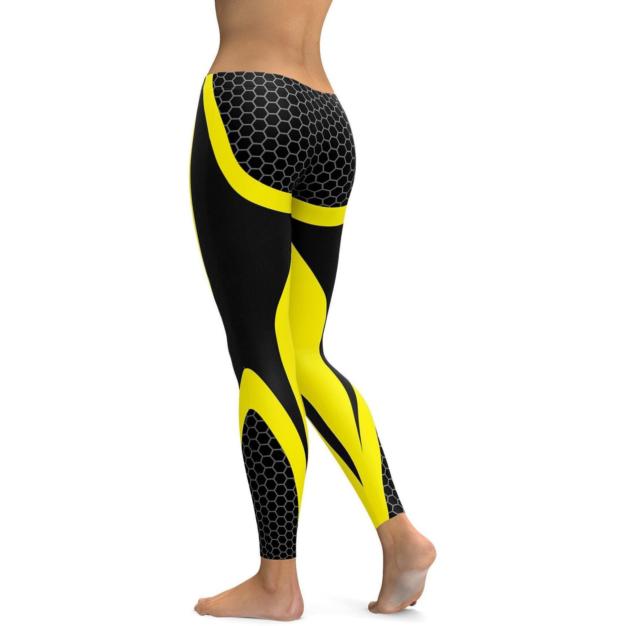 Yellow Honeycomb Carbon Leggings | Gearbunch