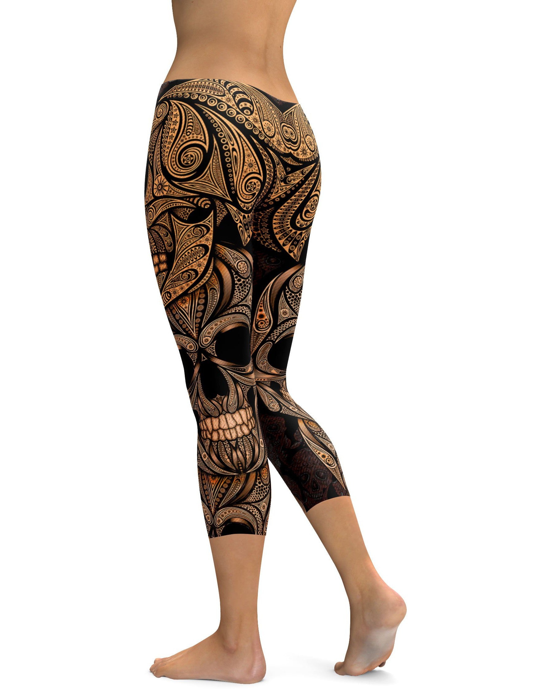 Orange Ornamental Skull Capris