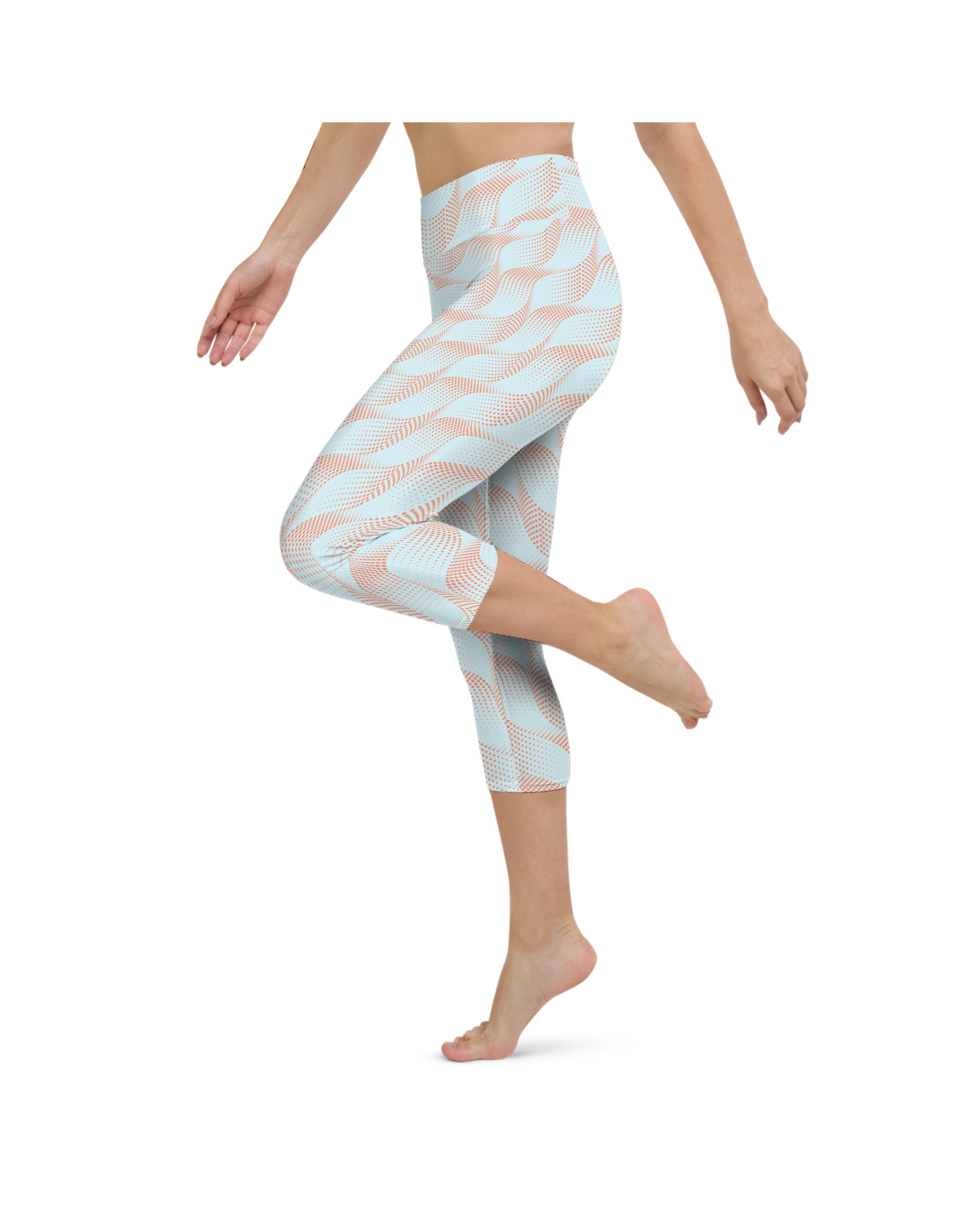 Light Blue & Apricot Wave Yoga Capris Gearbunch