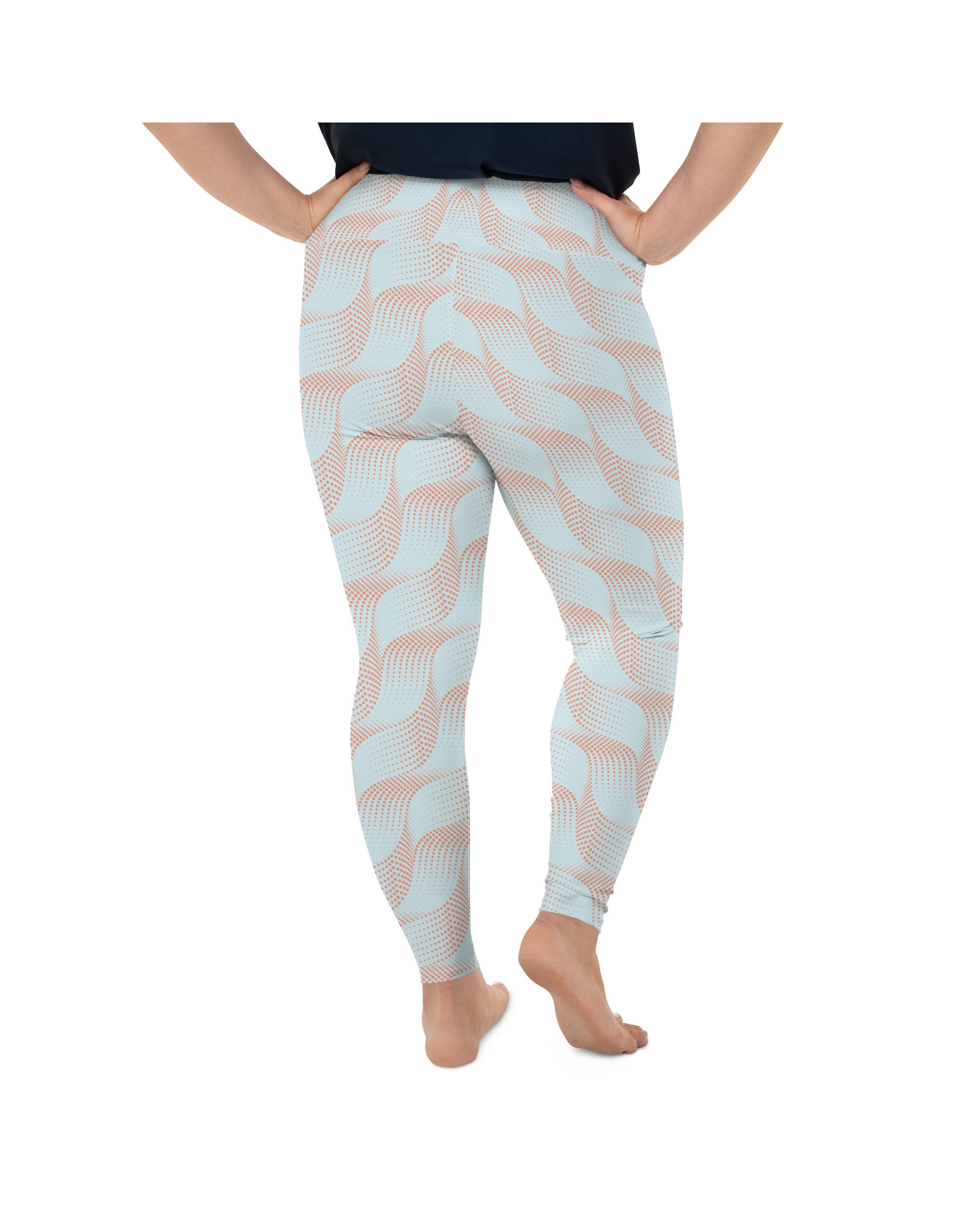 Light Blue & Apricot Wave Plus Size Leggings Gearbunch