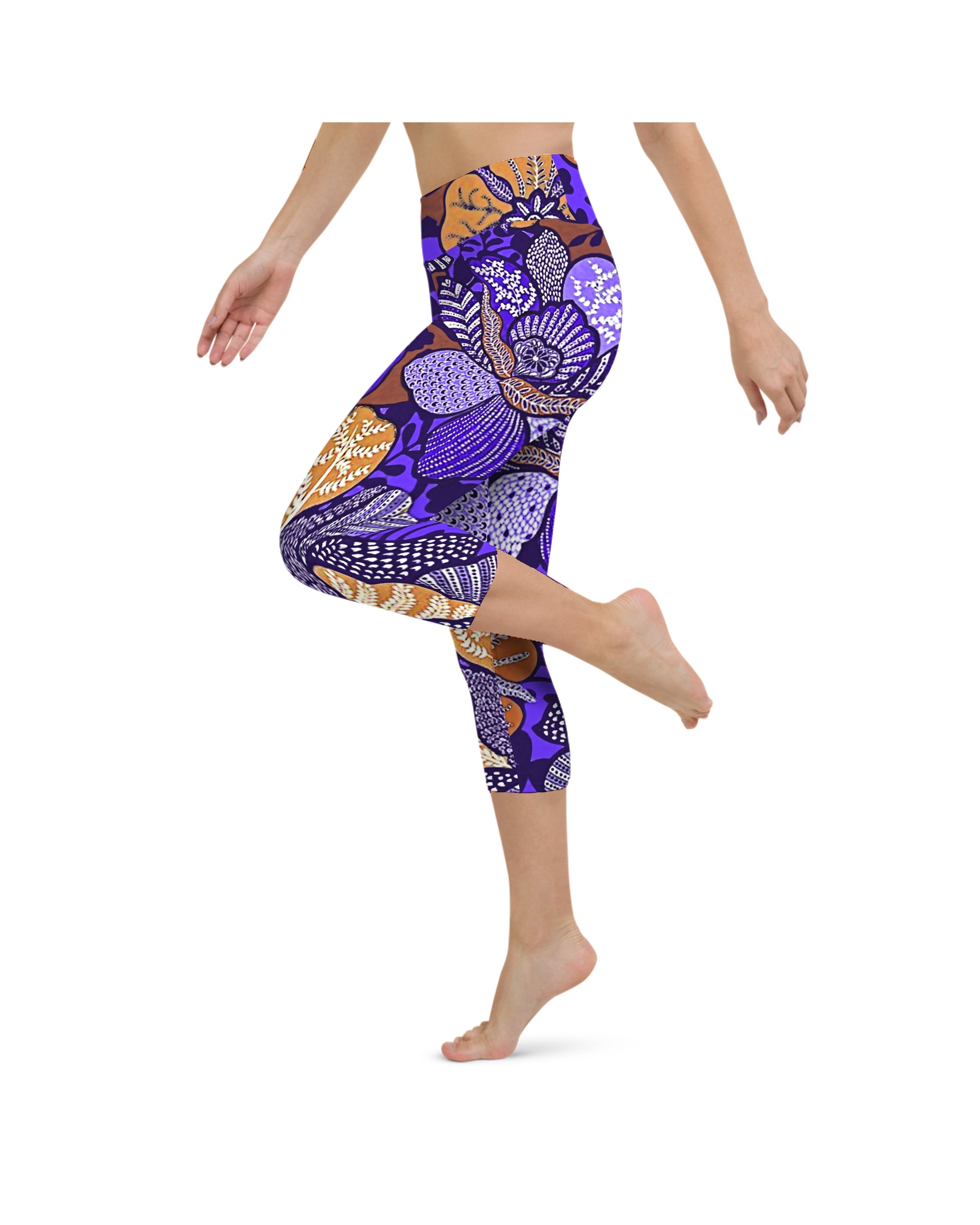 Purple Batik Floral Yoga Capris Gearbunch