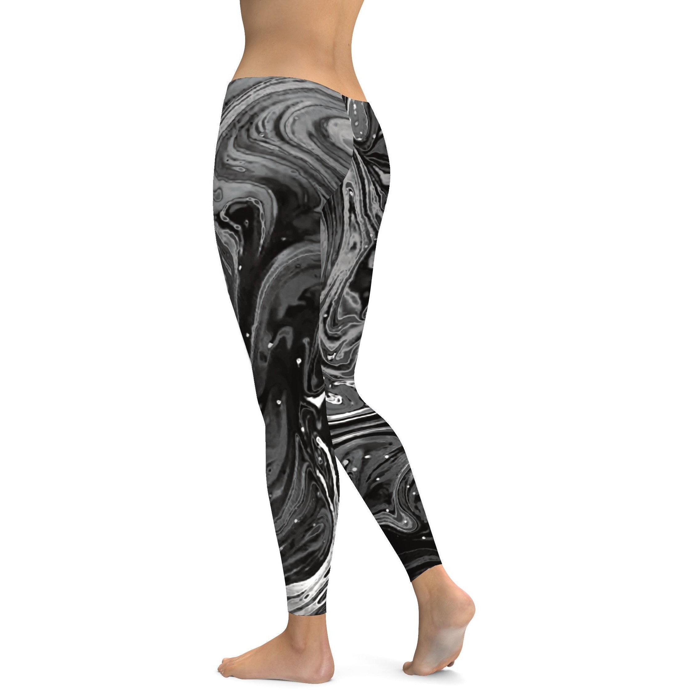 Womens Workout Yoga Grey Swirl Leggings Grey/White | Gearbunch.com