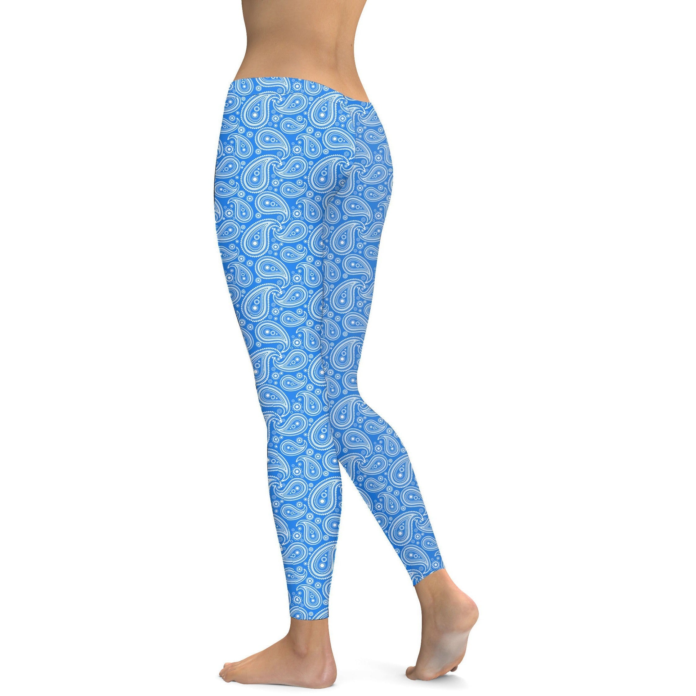 Womens Workout Yoga Blue & White Paisley Leggings | Gearbunch.com