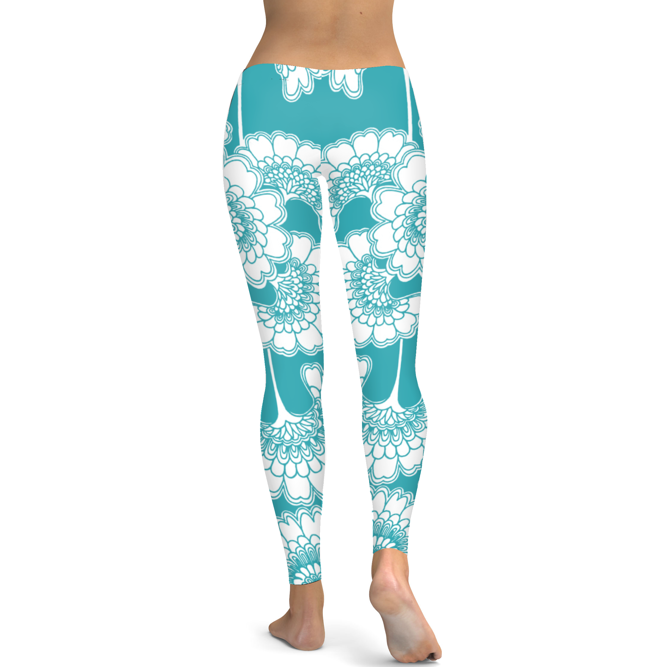 Teal Japanese Floral Leggings - Gearbunch