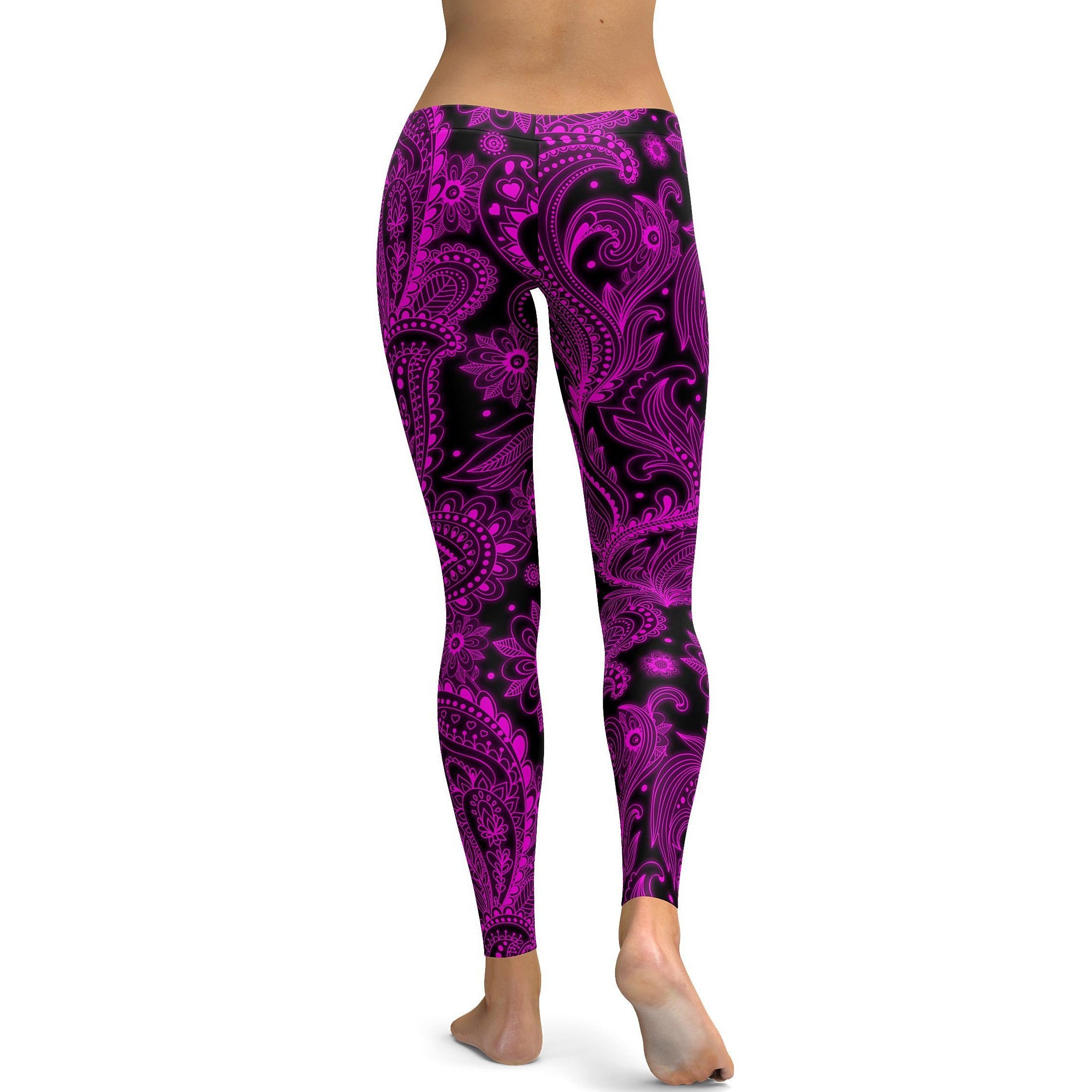 Pink Glowing Floral Leggings - GearBunch Leggings / Yoga Pants