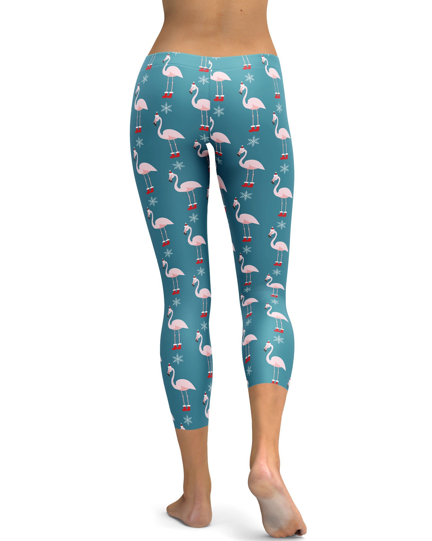 Christmas Flamingo Patterned Capris - GearBunch Leggings / Yoga Pants