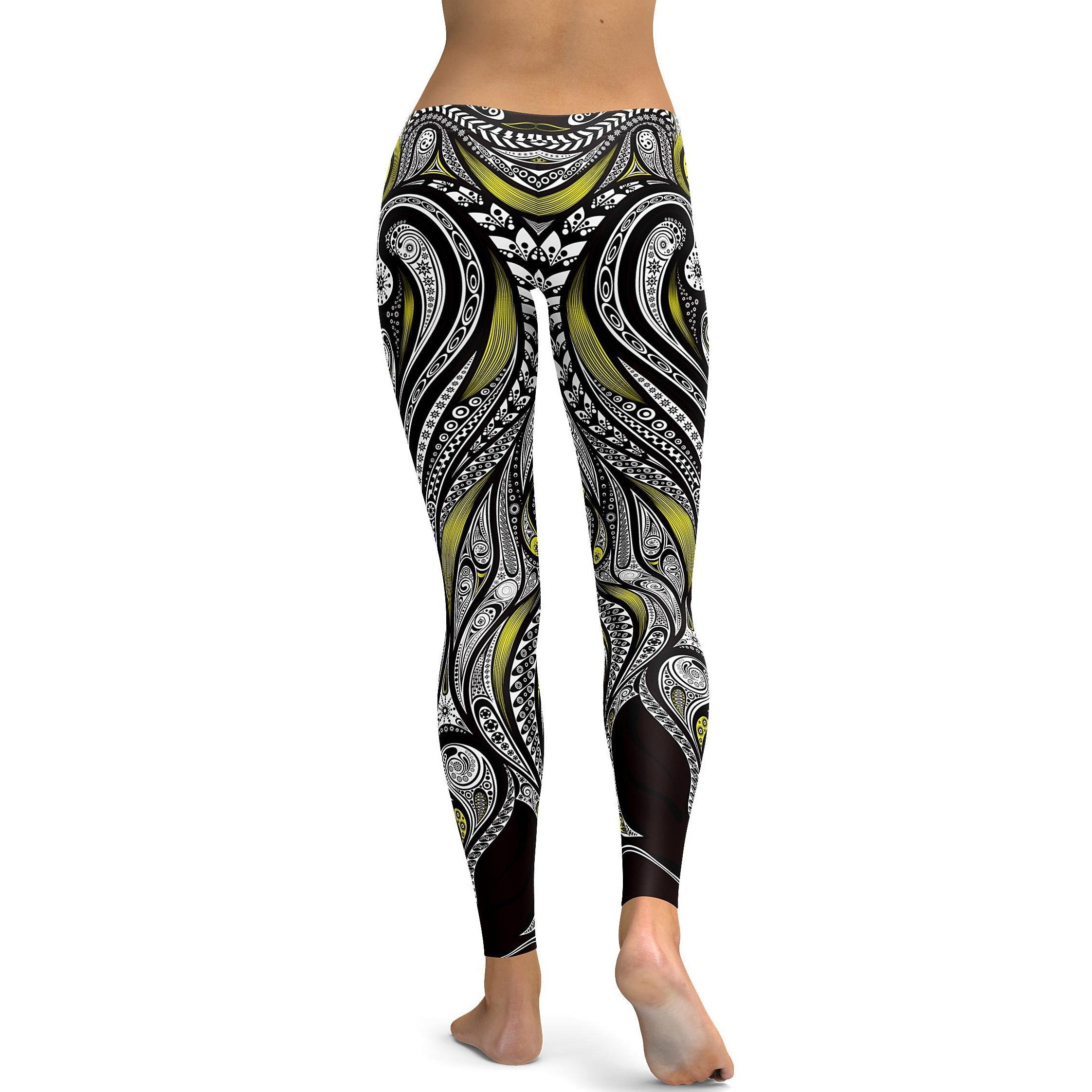 Yellow Ornament Pattern Leggings