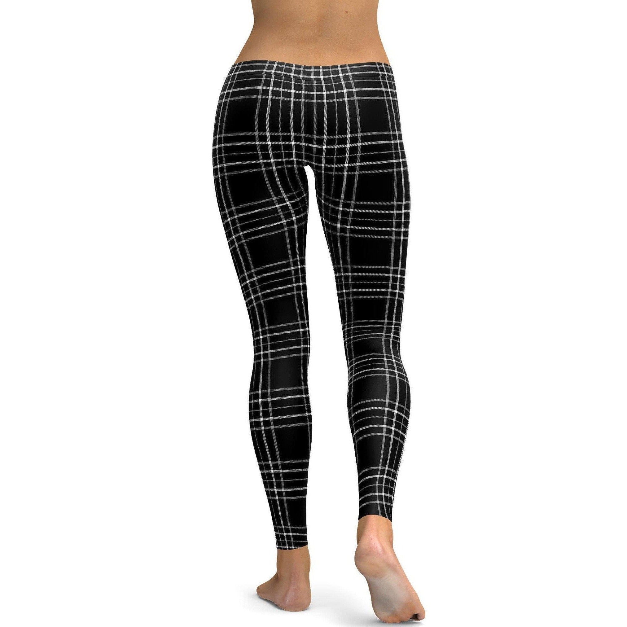 Womens Workout Yoga Black & White Tartan