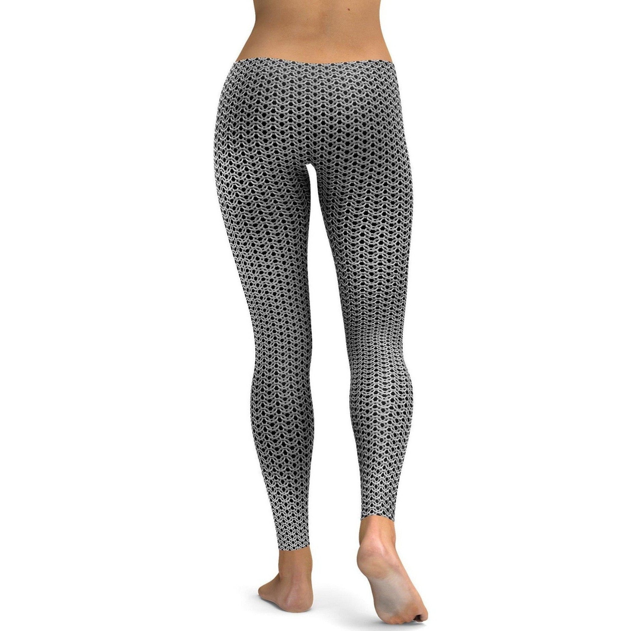 Womens Workout Yoga Knight's Chain Mail Leggings Grey/Black