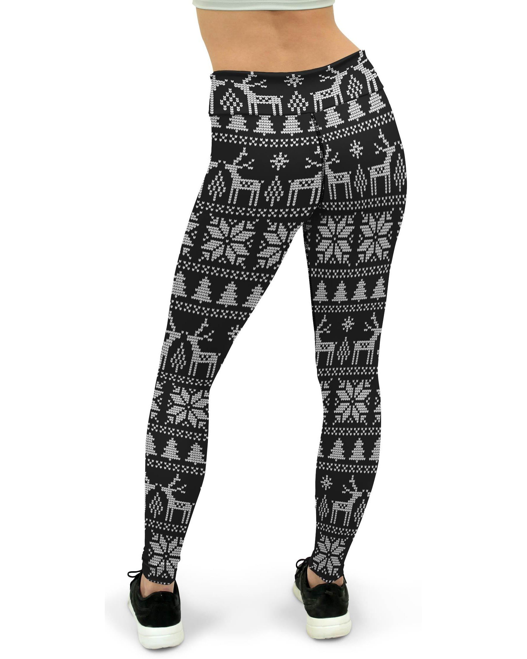 B&W Ugly Christmas Yoga Pants - GearBunch Leggings / Yoga Pants
