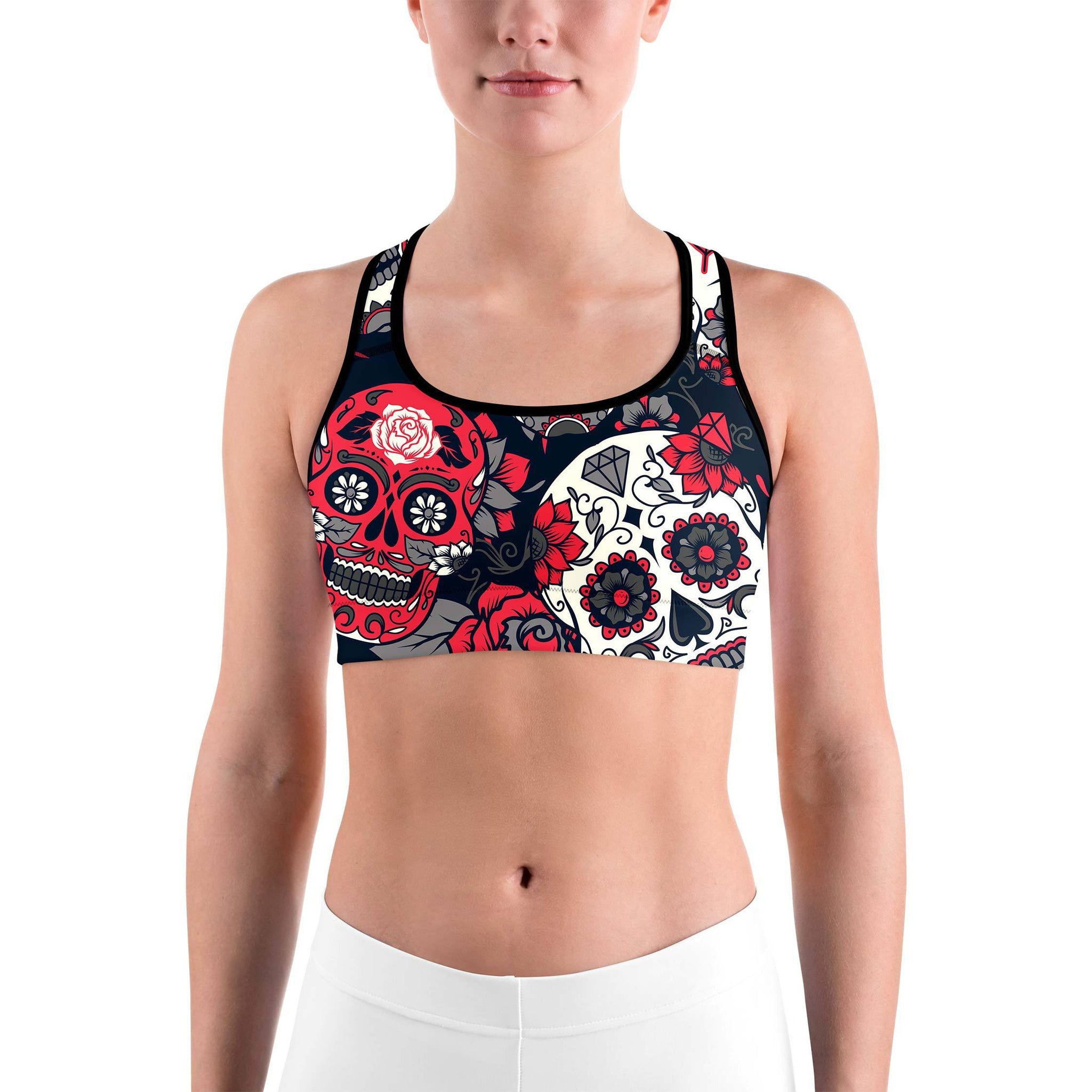 Sugar Skull Print Sports Bra