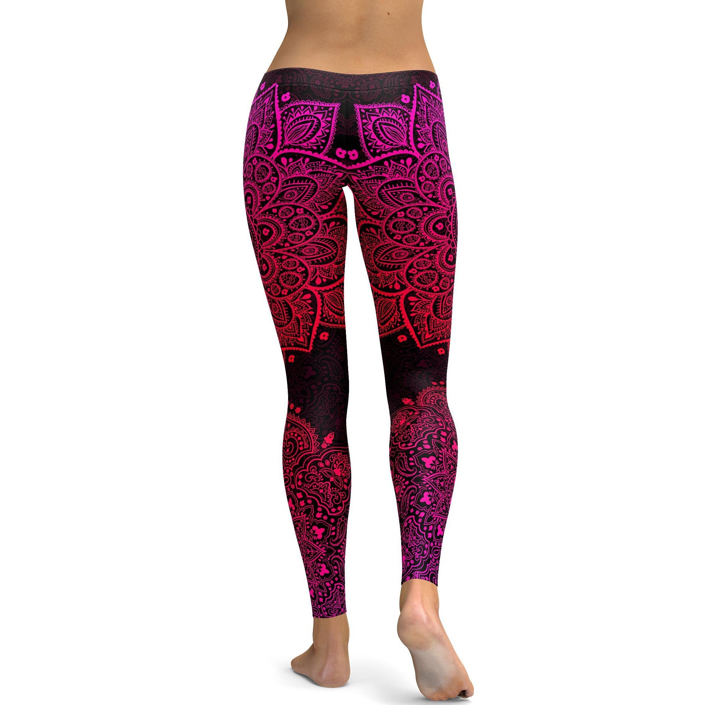 Womens Workout Yoga Pink Mandala Leggings Leggings Pink/Black | Gearbunch.com