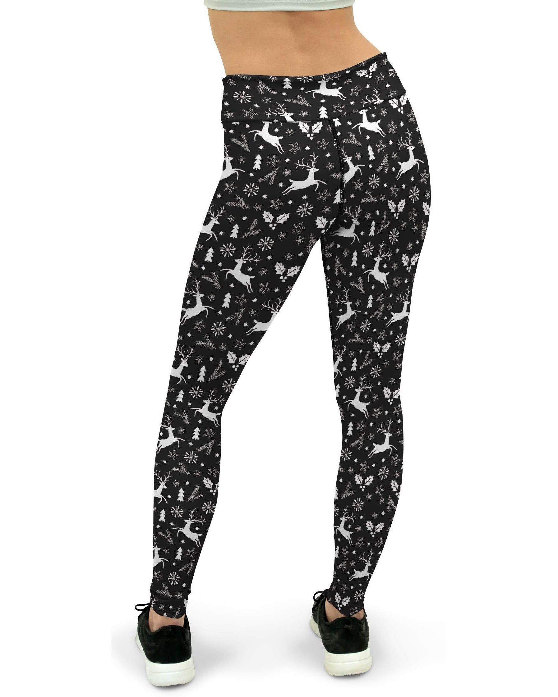 Black Reindeer Christmas Yoga Pants - GearBunch Leggings / Yoga Pants