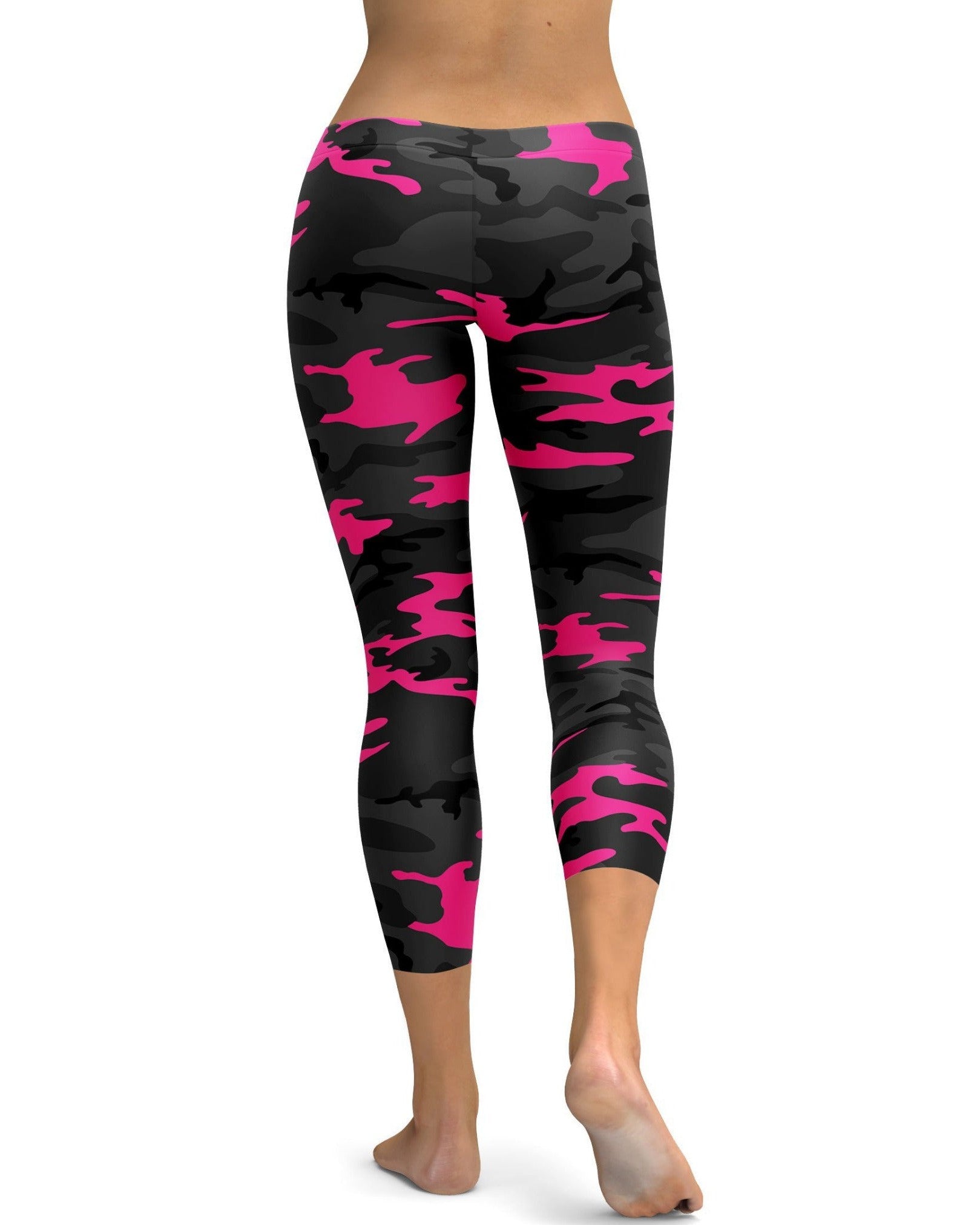 Womens Comfortable Pink Camo Print Capris Leggings | GearBunch