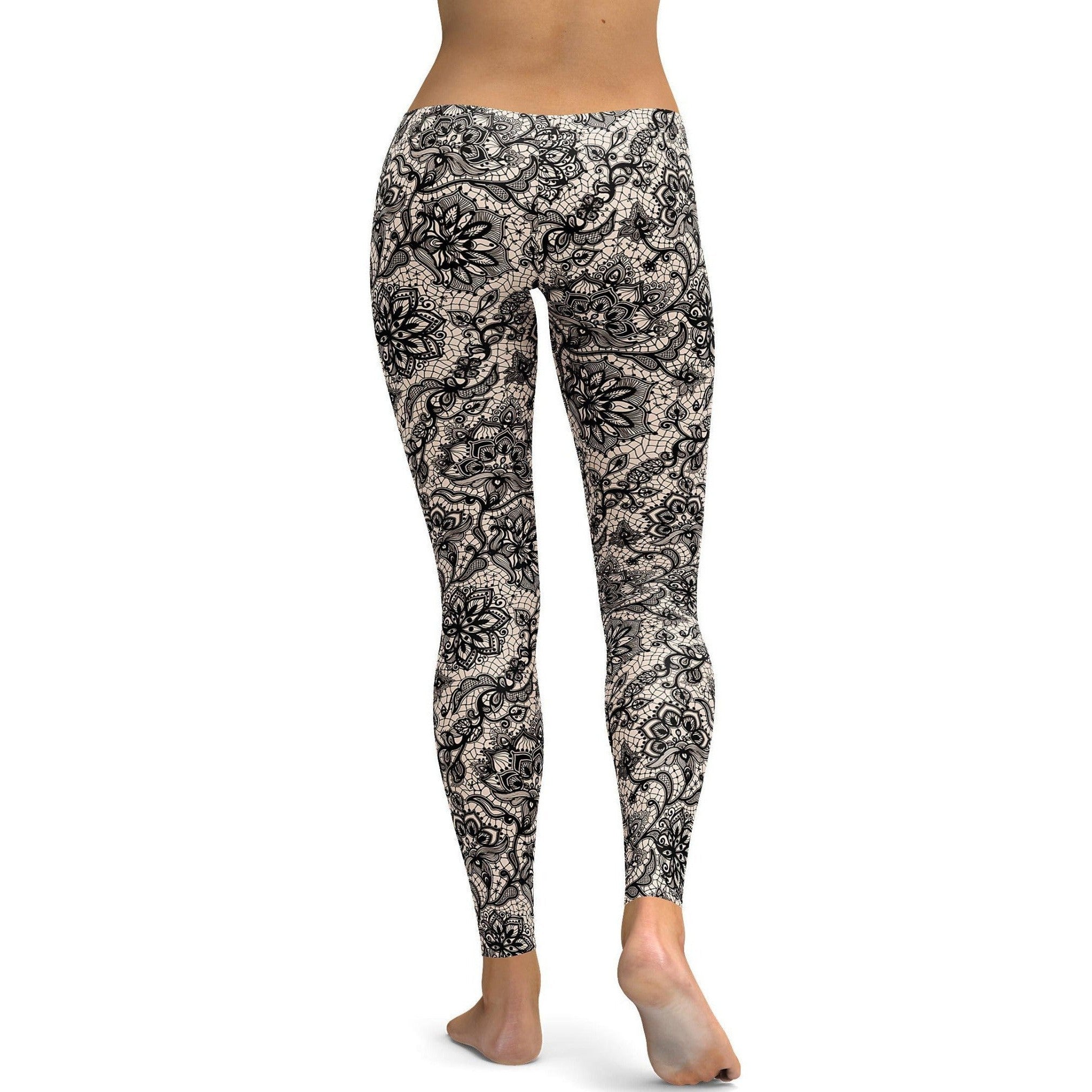 Womens Workout Yoga Black Faux Lace Leggings