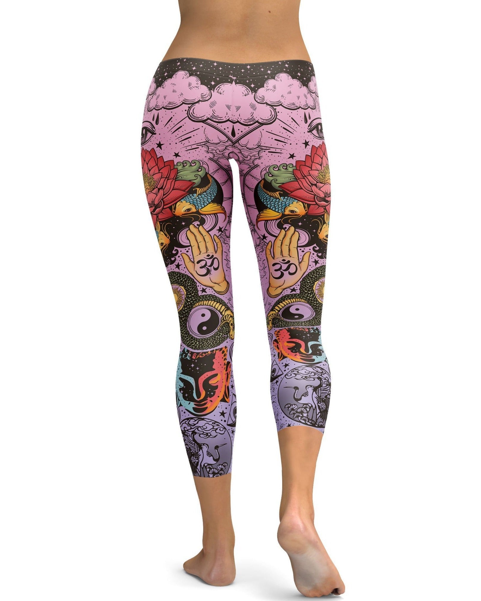 Pink Tattooed Lotus Capris | GearBunch