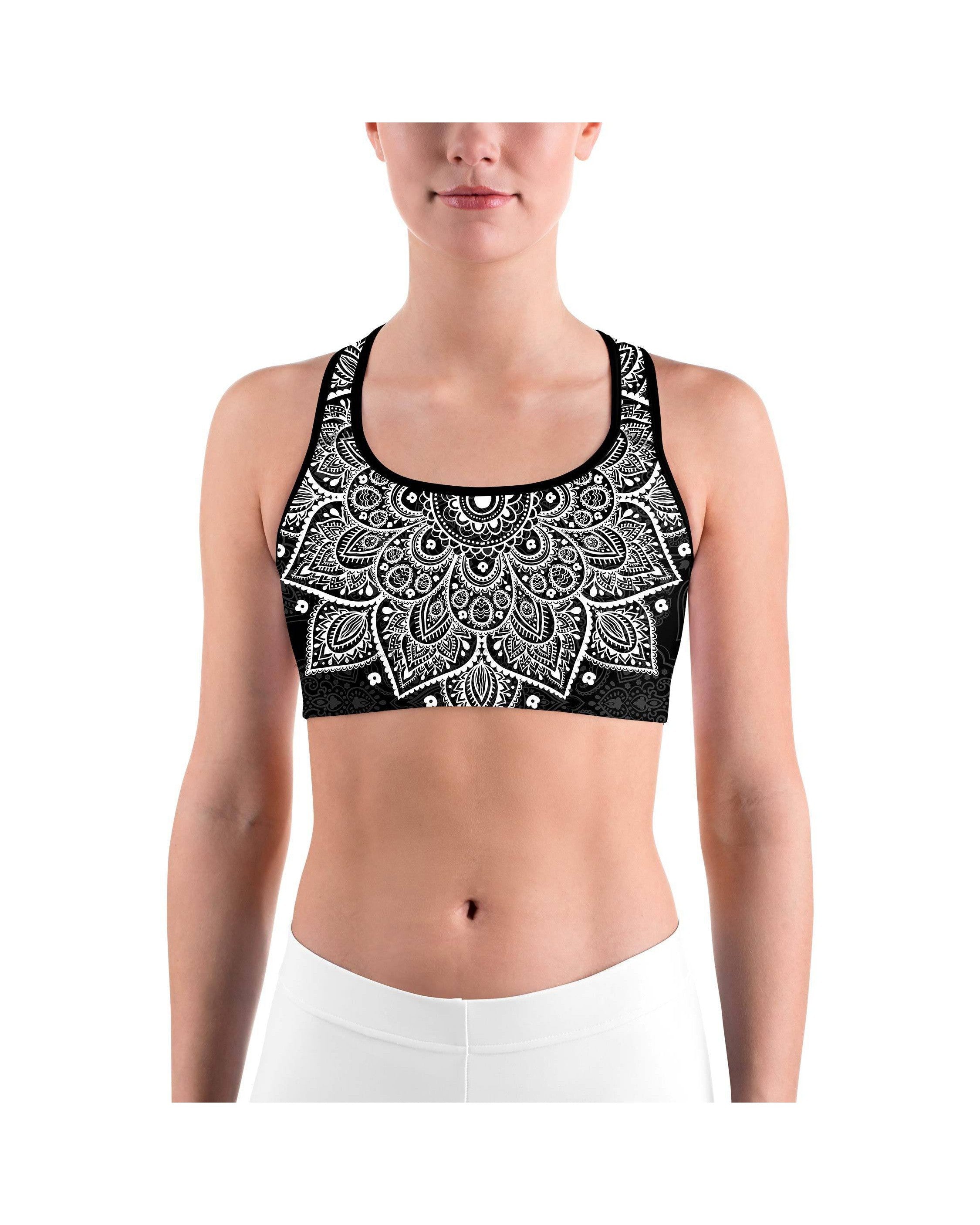 B&W Mandala Sports bra - GearBunch Leggings / Yoga Pants