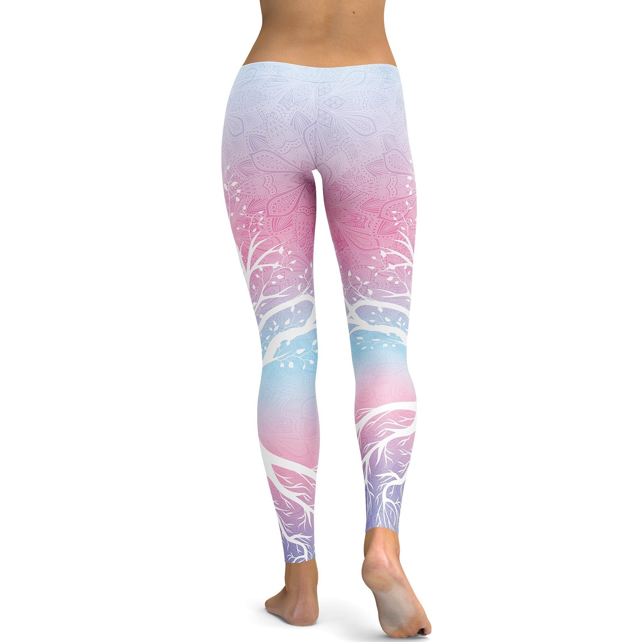 Pastel Blue & Pink Tree of Life Leggings - GearBunch Leggings / Yoga Pants