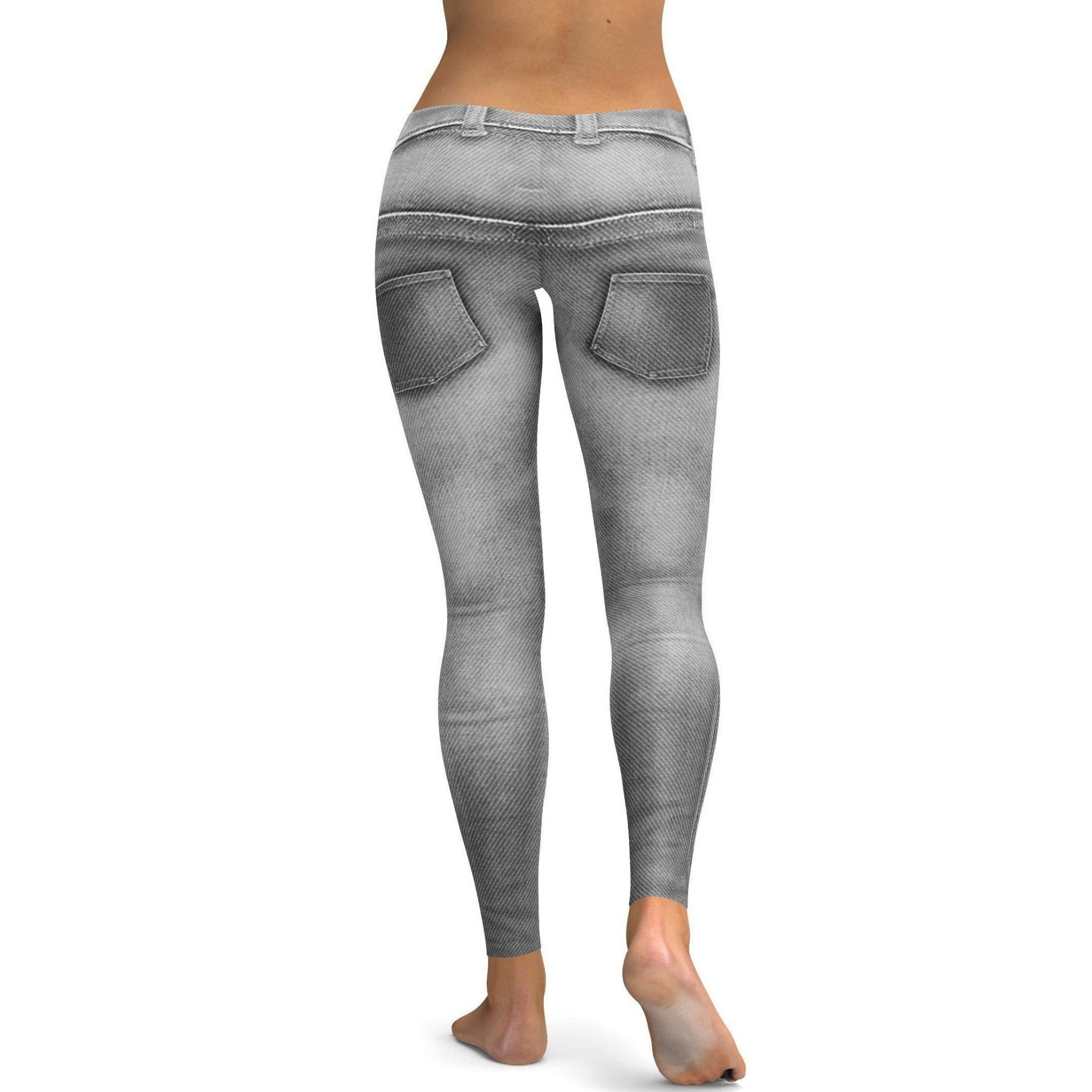 Womens Workout Yoga Realistic Grey Jeans Leggings | Gearbunch.com