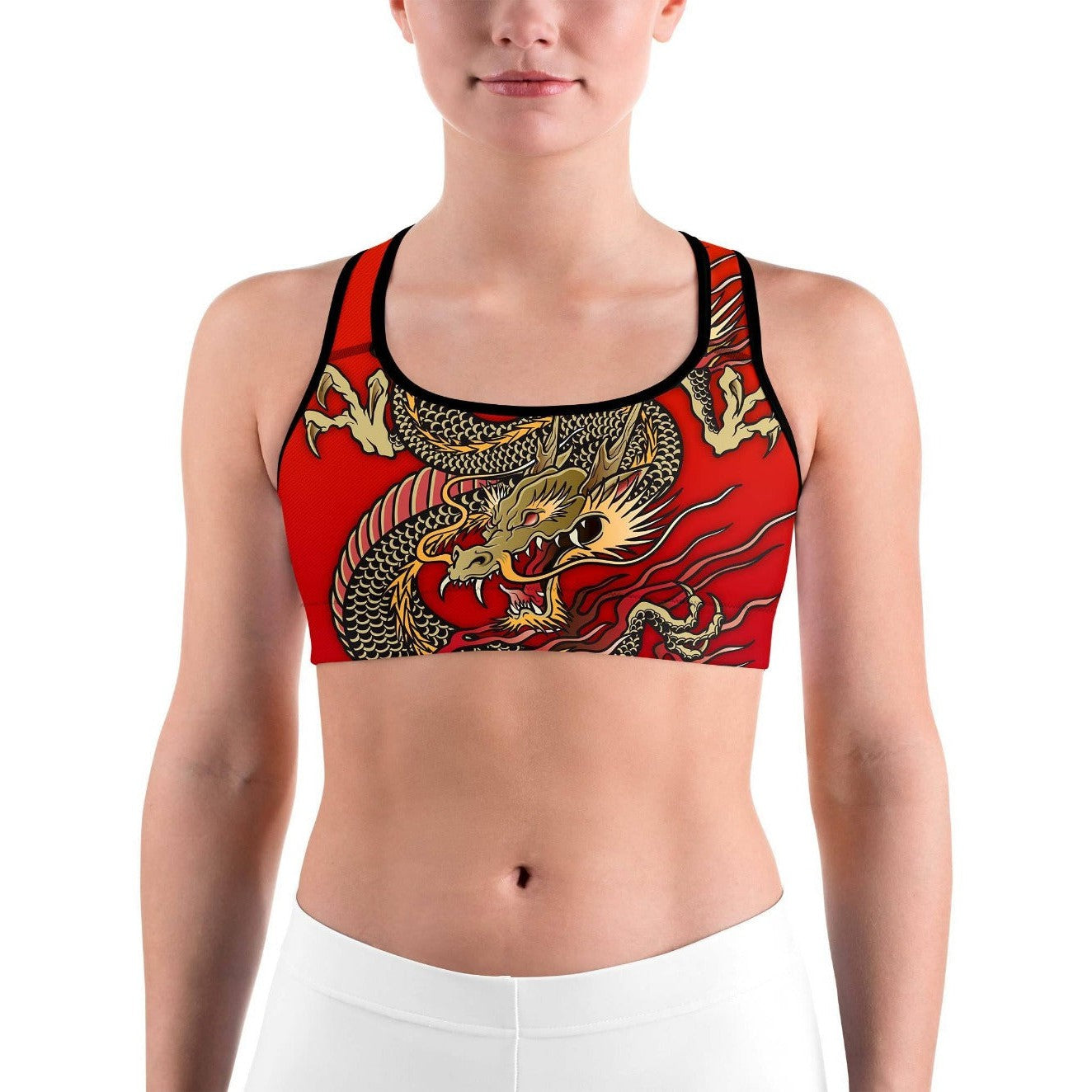 Women's chinese dragon sports bra front view