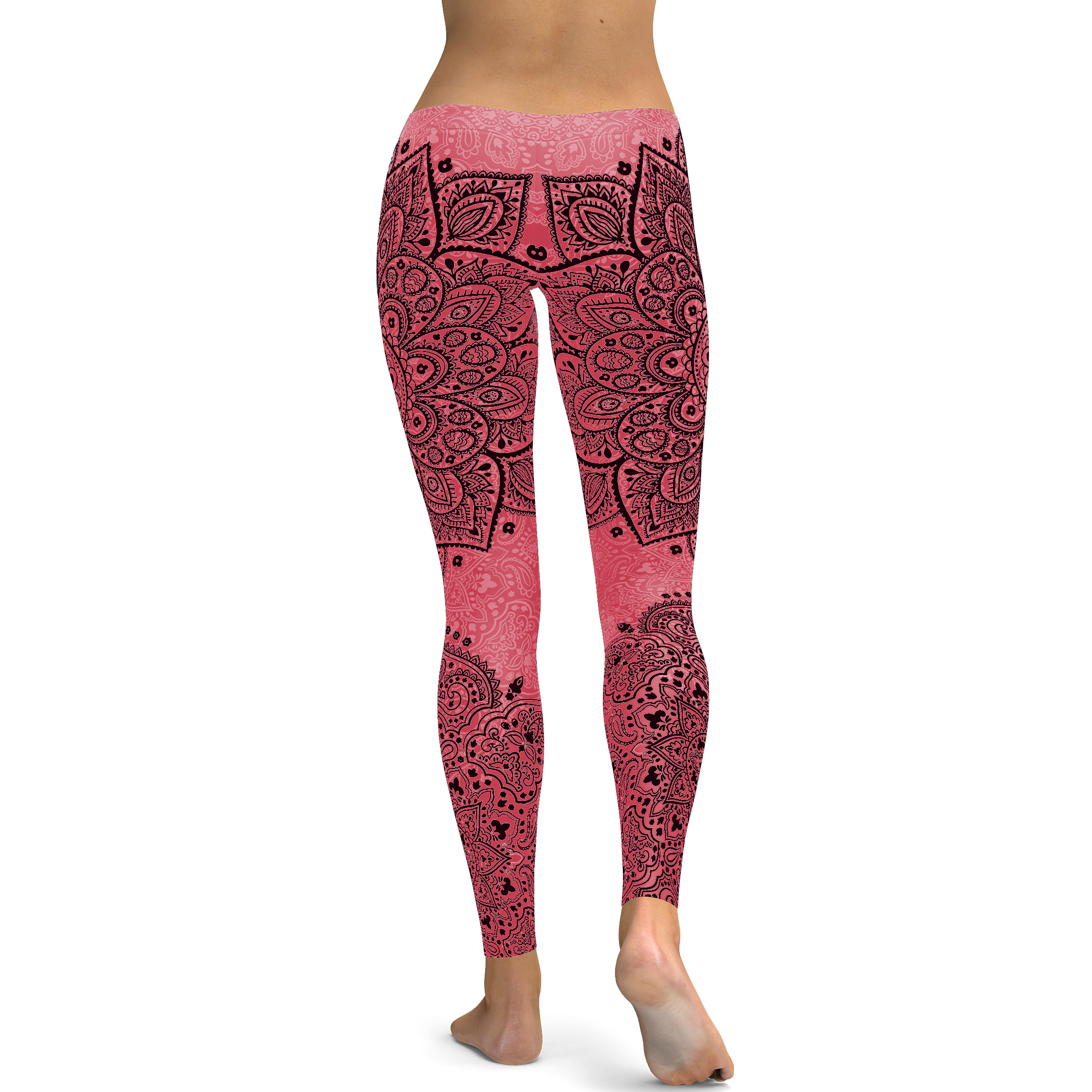Womens Workout Yoga Baby Pink with Black Mandala Leggings
