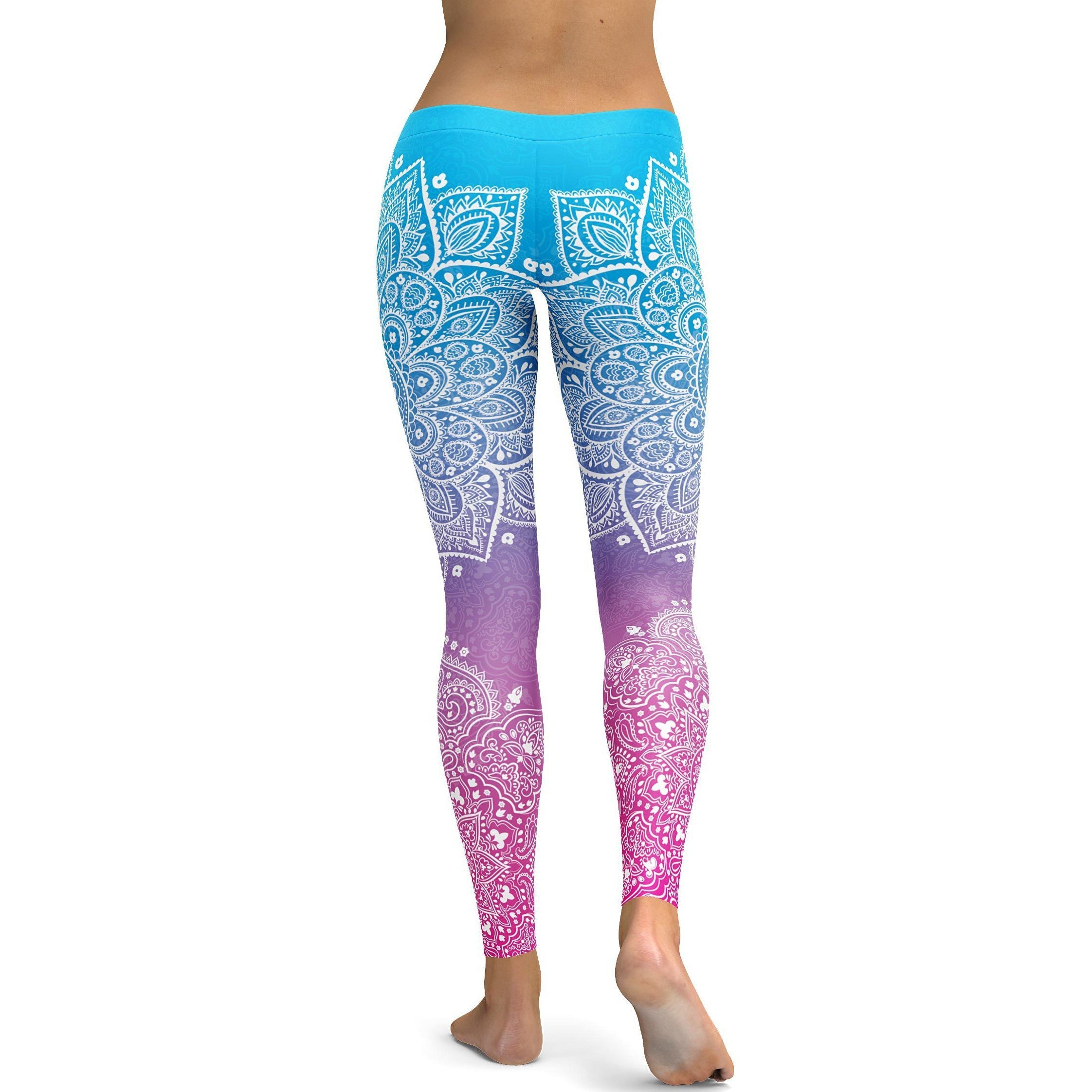 Womens Workout Yoga Blue to Pink Mandala Leggings