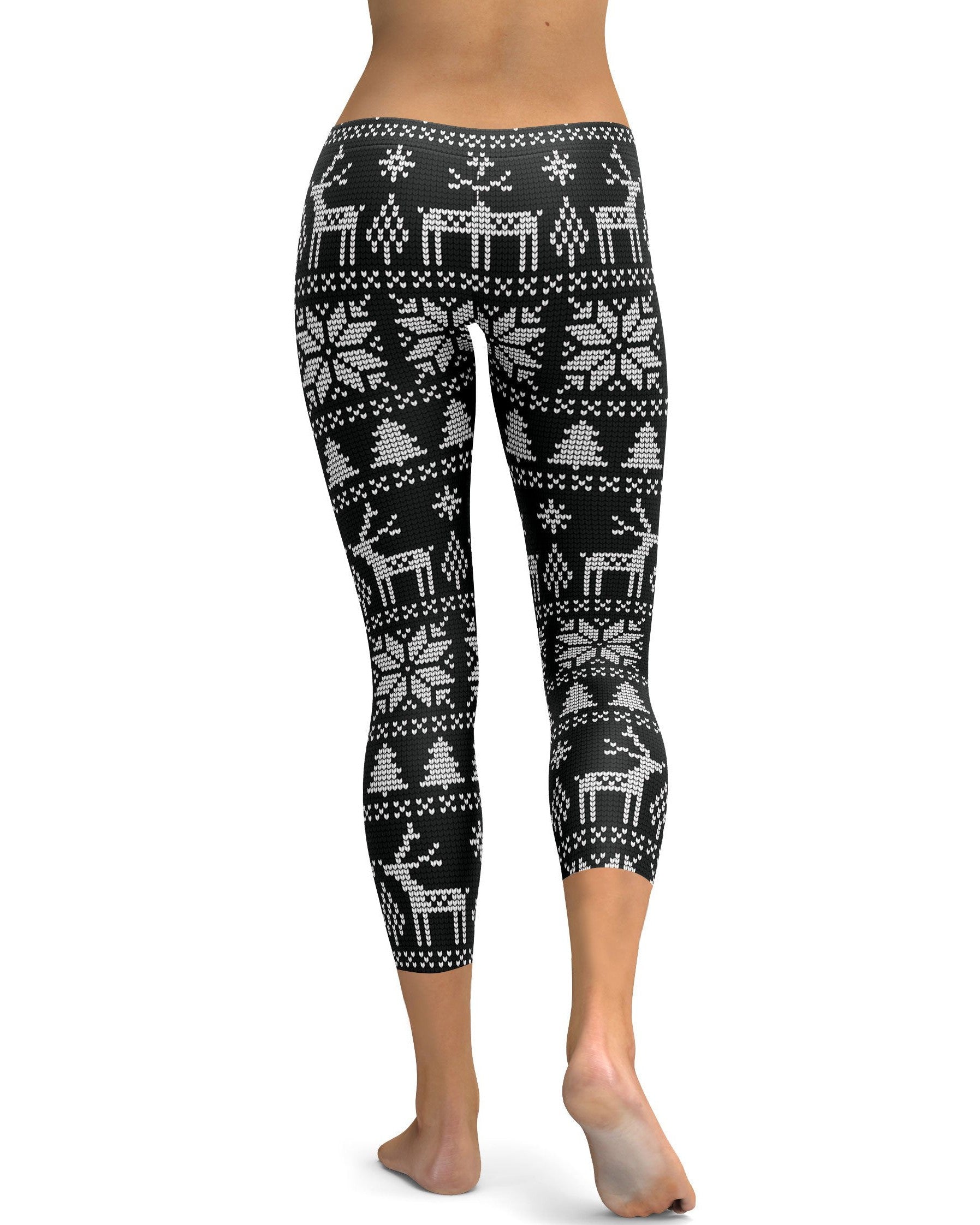 B&W Ugly Christmas Capris - GearBunch Leggings / Yoga Pants
