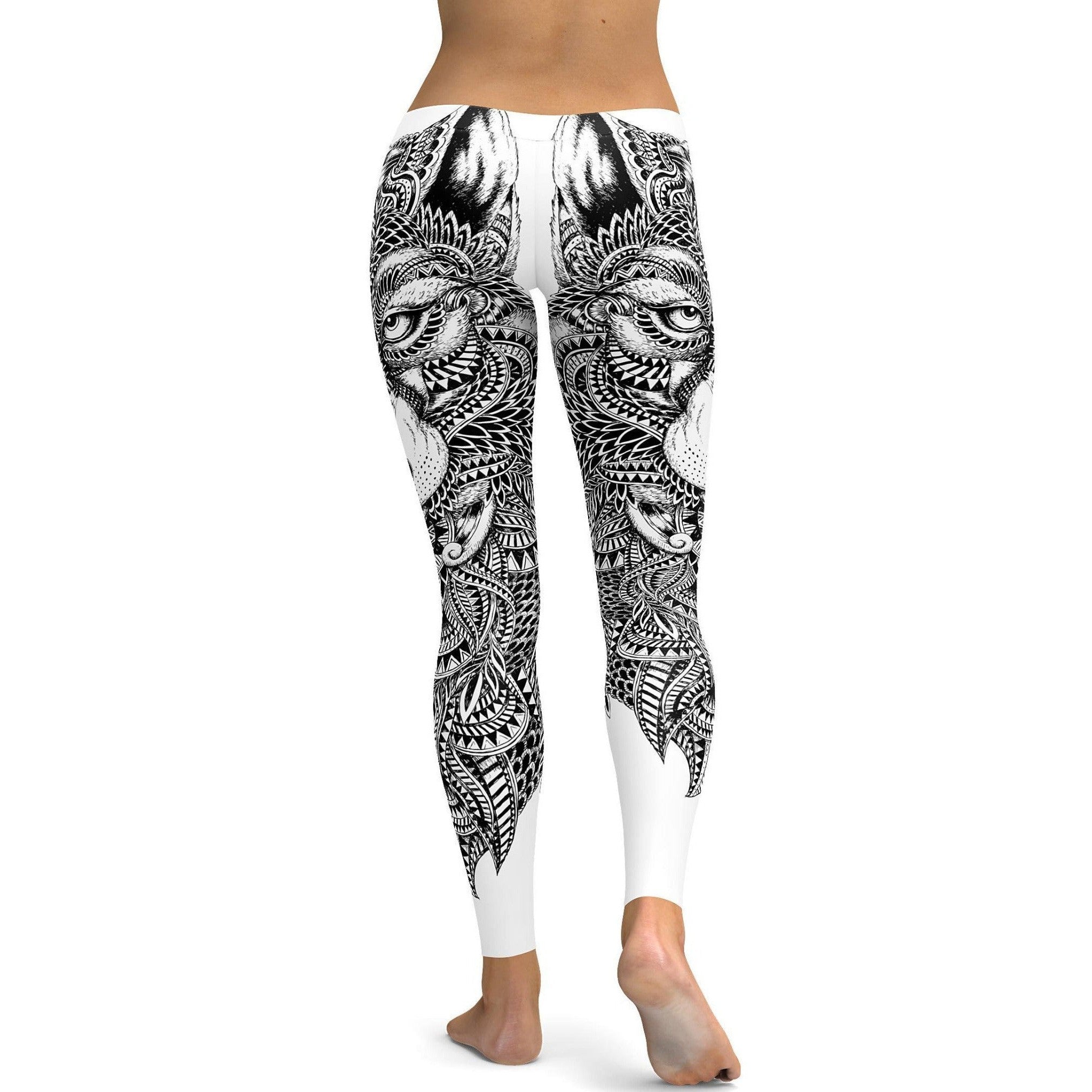 Womens Workout Yoga Black & White Zentangle Wolf