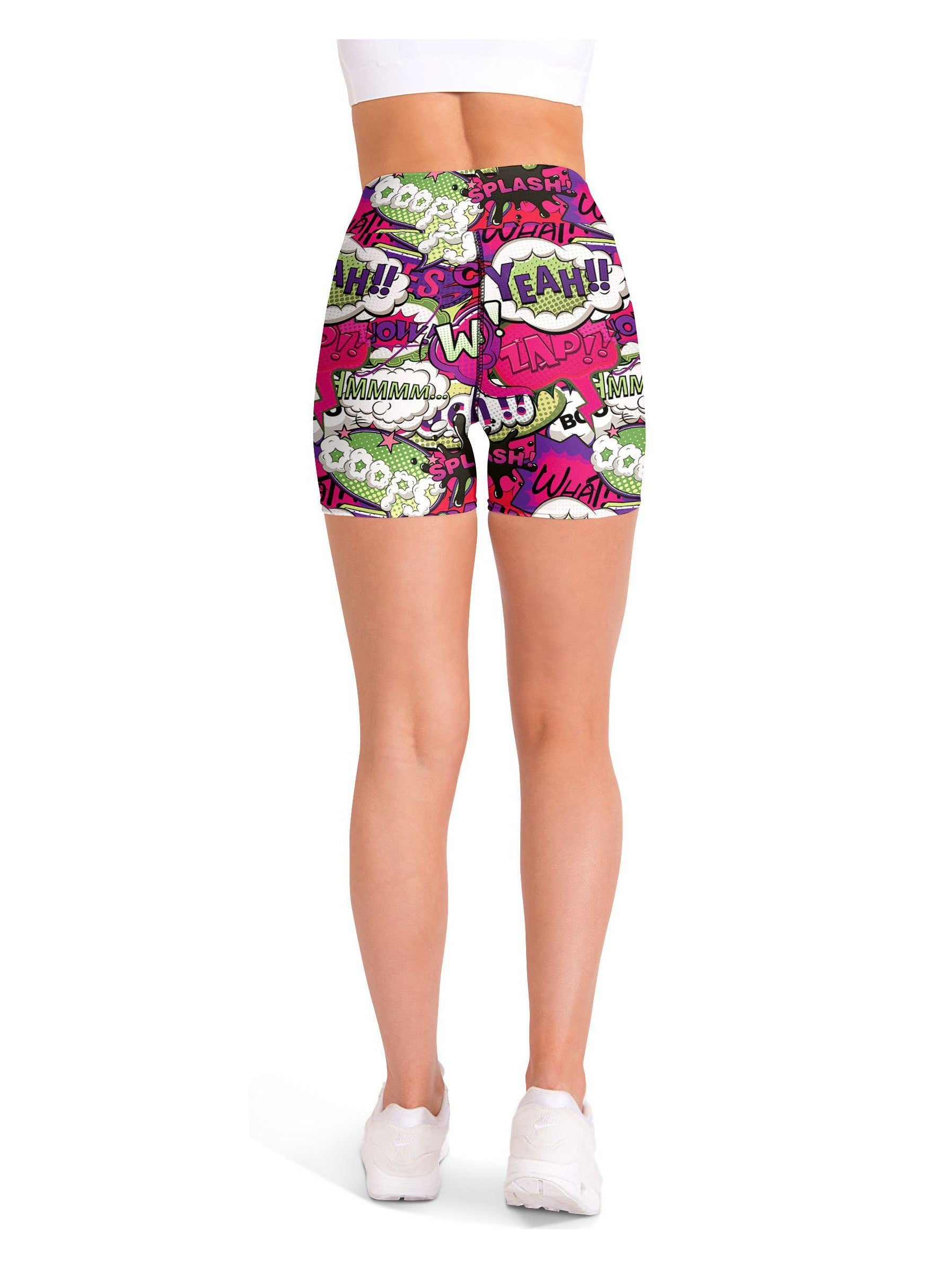 Comic Book Bubbles Pink Yoga Shorts Gearbunch