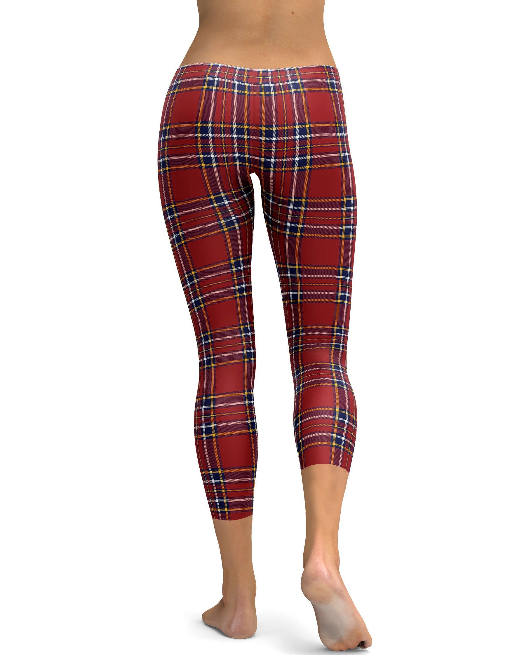 Deep Red Tartan Capris - GearBunch Leggings / Yoga Pants
