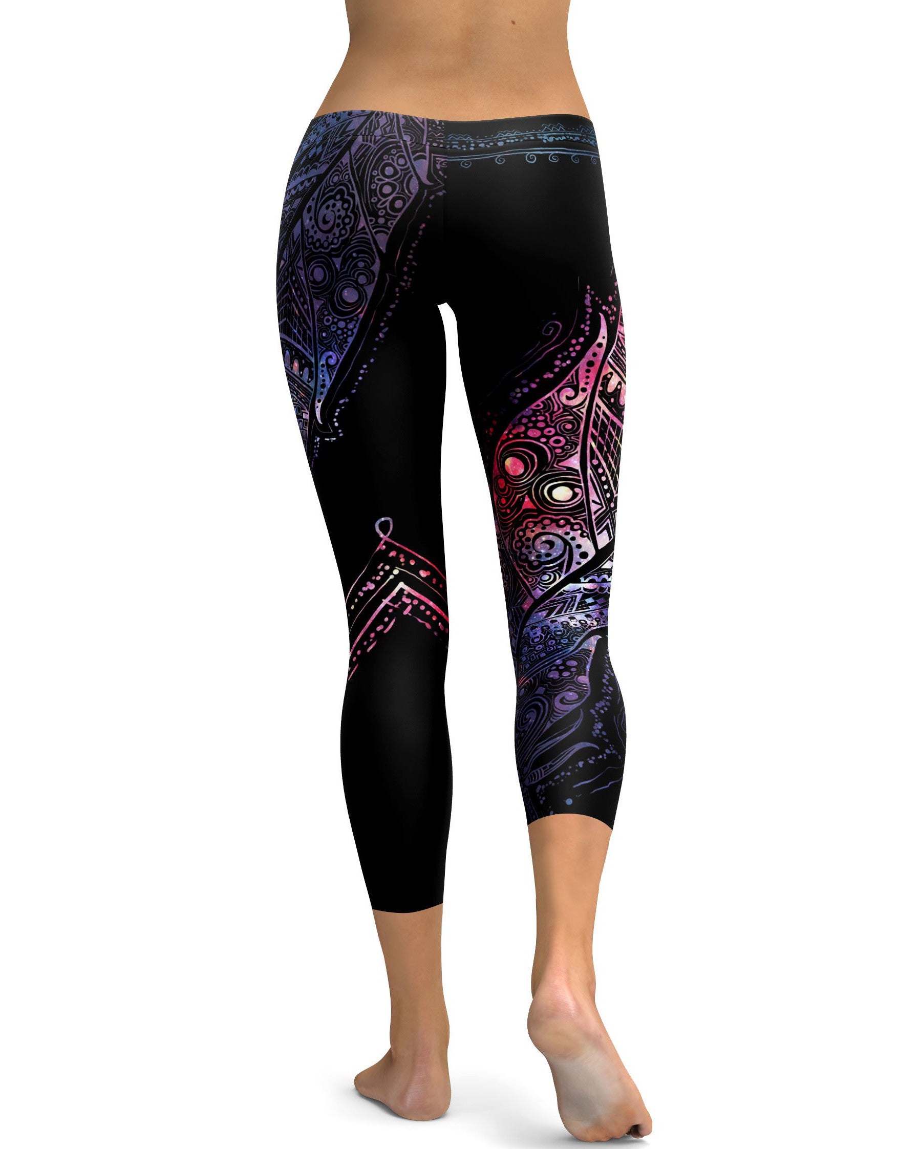 Womens Fashion Mystic Black Feather Capris Detailing in Purple/Pink | Gear Bunch