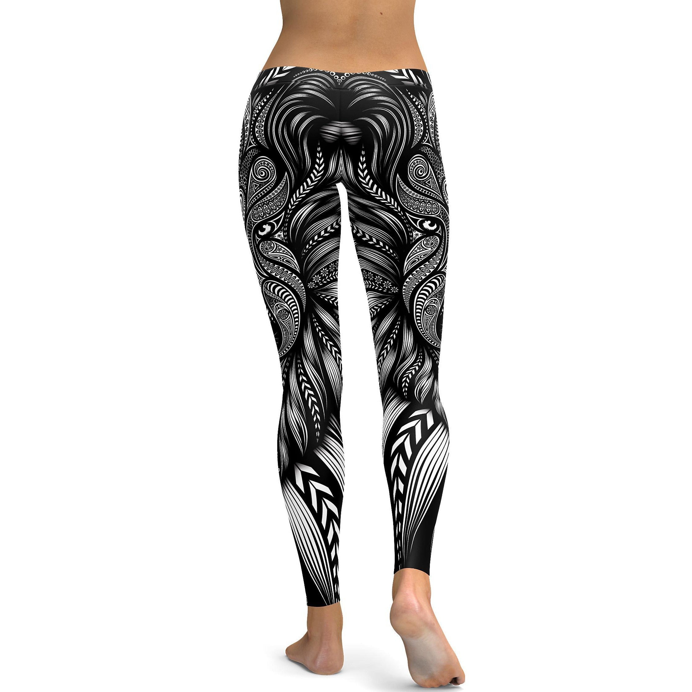 Womens Workout Yoga B&W Wolf Leggings Black/White